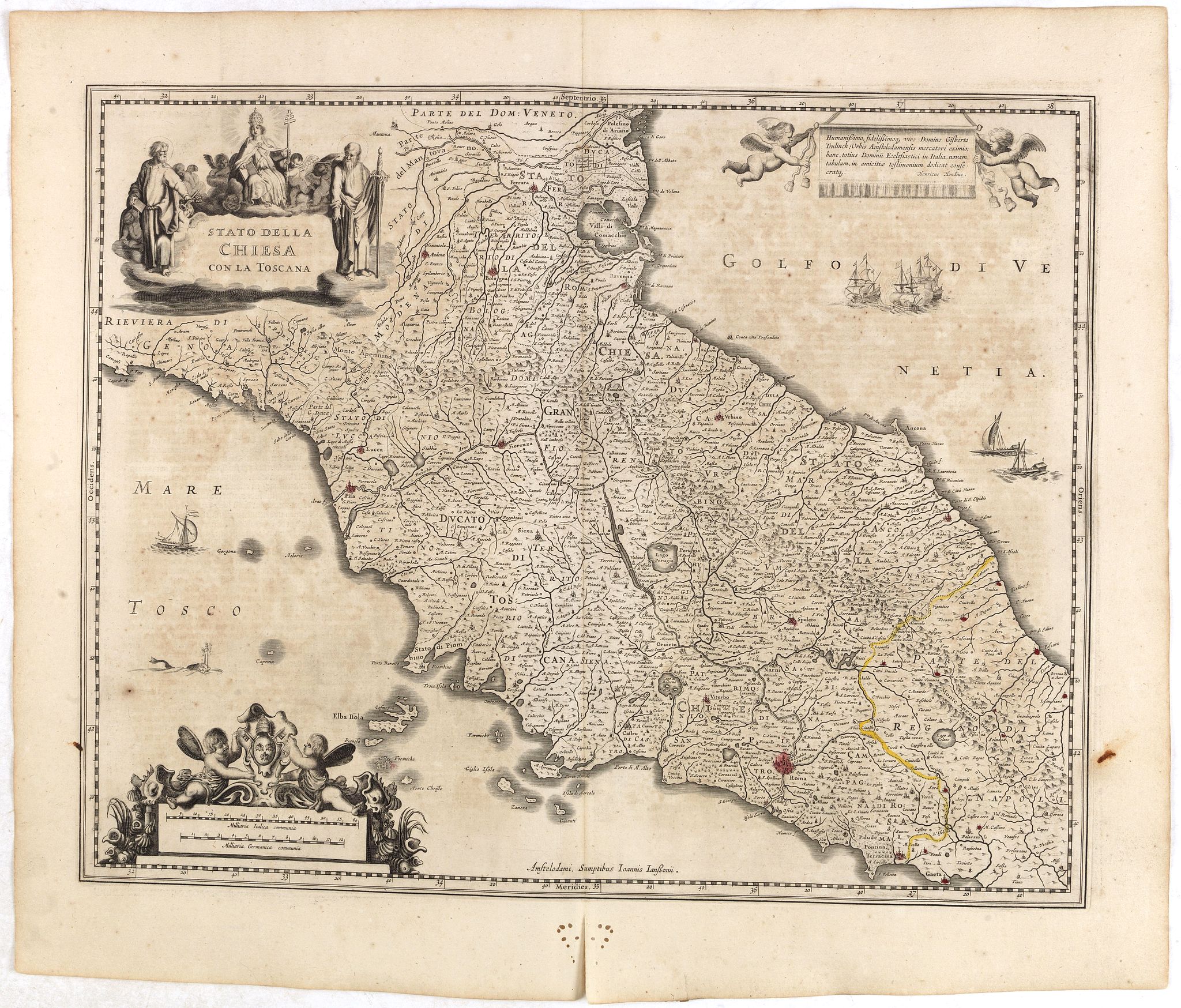 JANSSONIUS, J., Stato della CHIESA con la Toscana., antique map, old maps