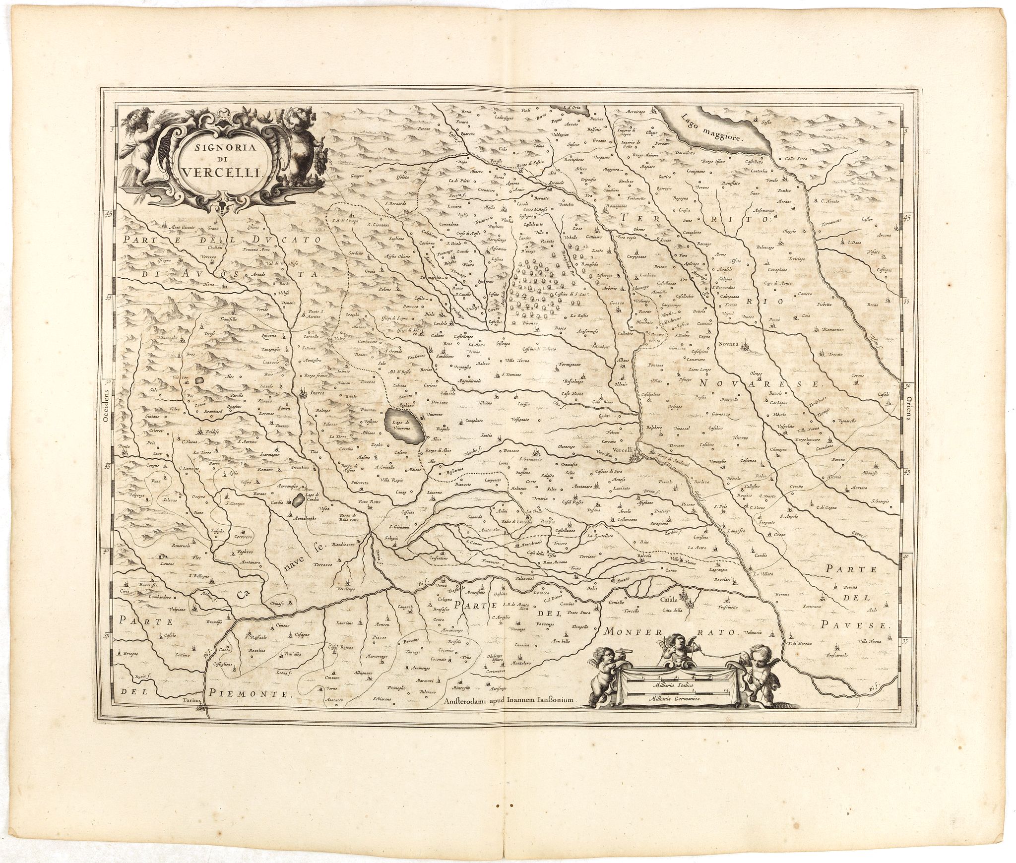 JANSSONIUS, J., Signoria di Vercelli., antique map, old maps