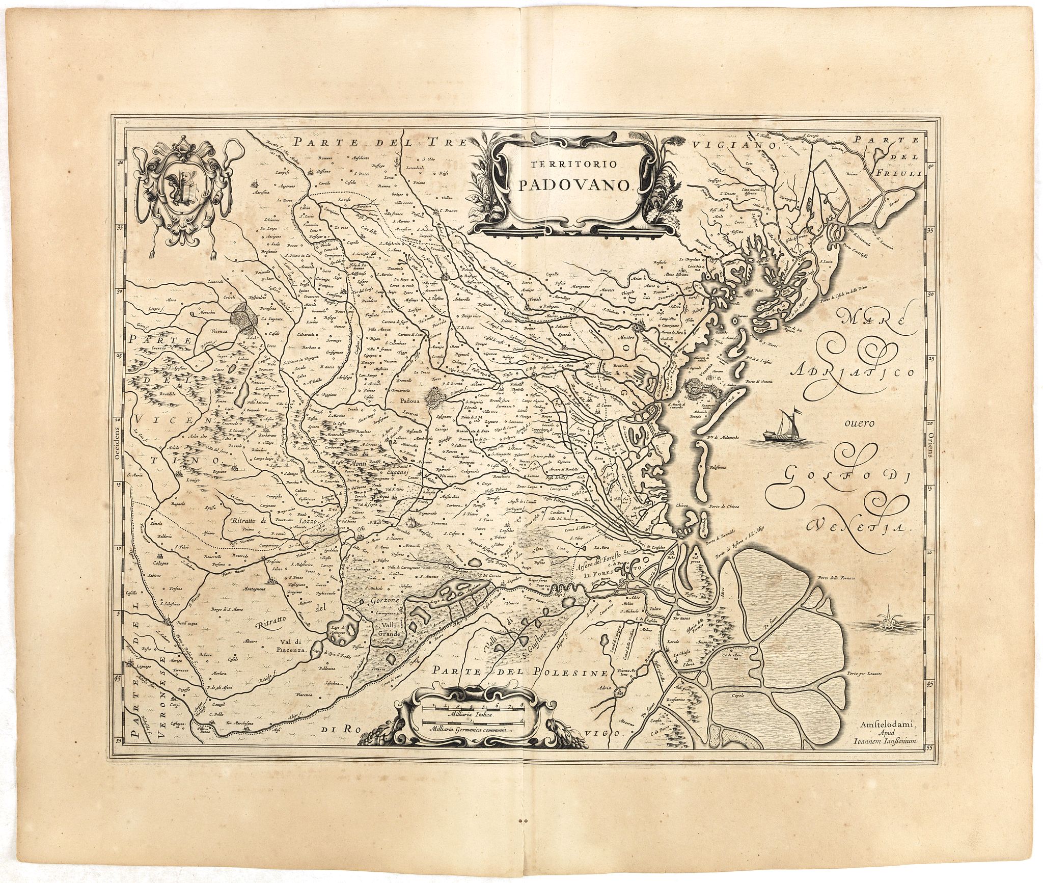 JANSSONIUS, J., Territorio Podovano., antique map, old maps