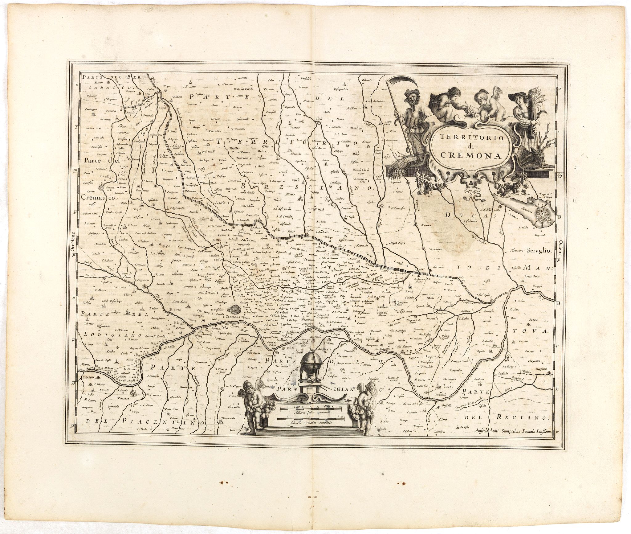 JANSSONIUS, J., Territorio di Cremona., antique map, old maps