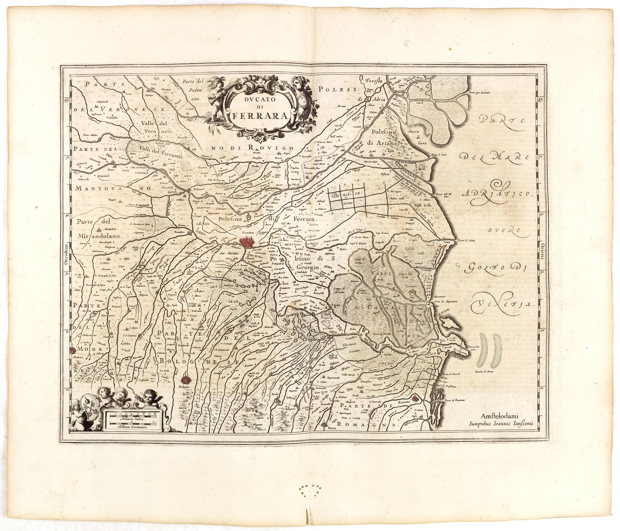 JANSSONIUS, J., Ducato di Ferrara., antique map, old maps