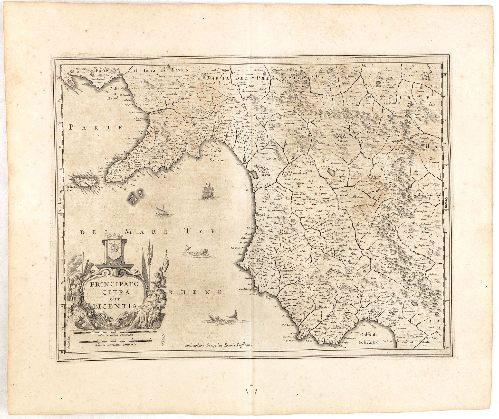 JANSSONIUS, J., Principato Citra olim Picentia., antique map, old maps