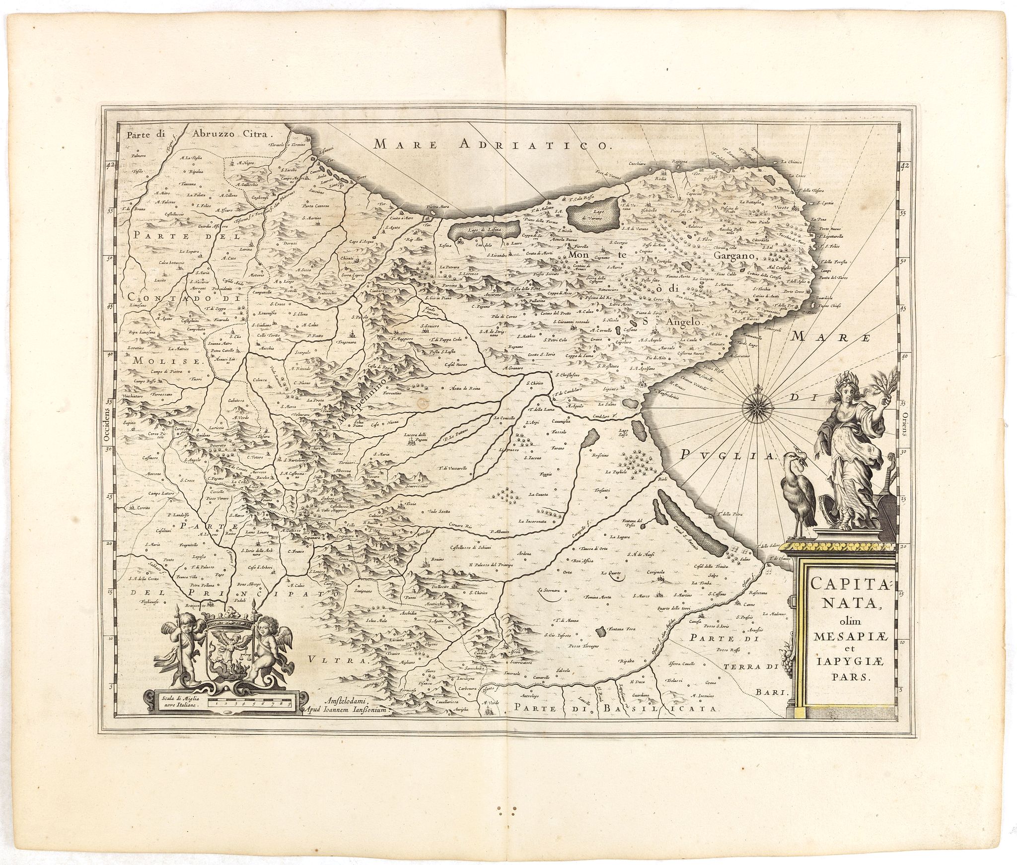 JANSSONIUS, J., Capitanata olim mesapiae ey iapygiae pars., antique map, old maps