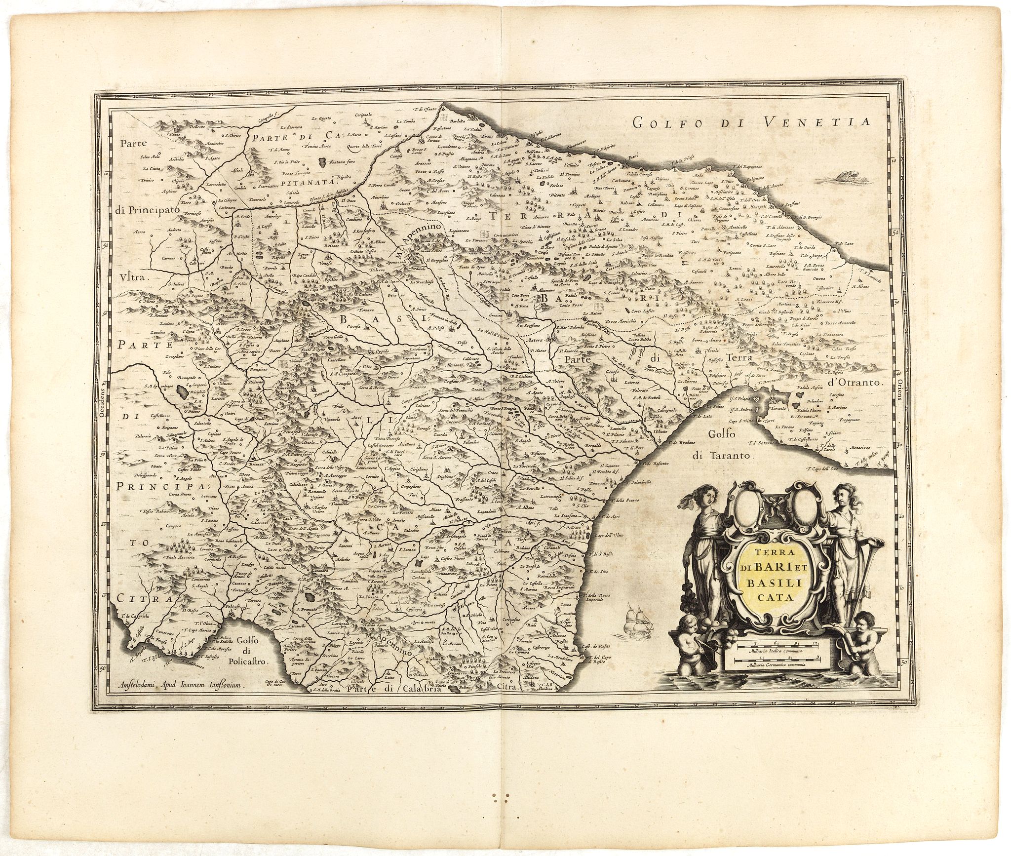 JANSSONIUS, J., Terra Di Bari et Basilicata ., antique map, old maps