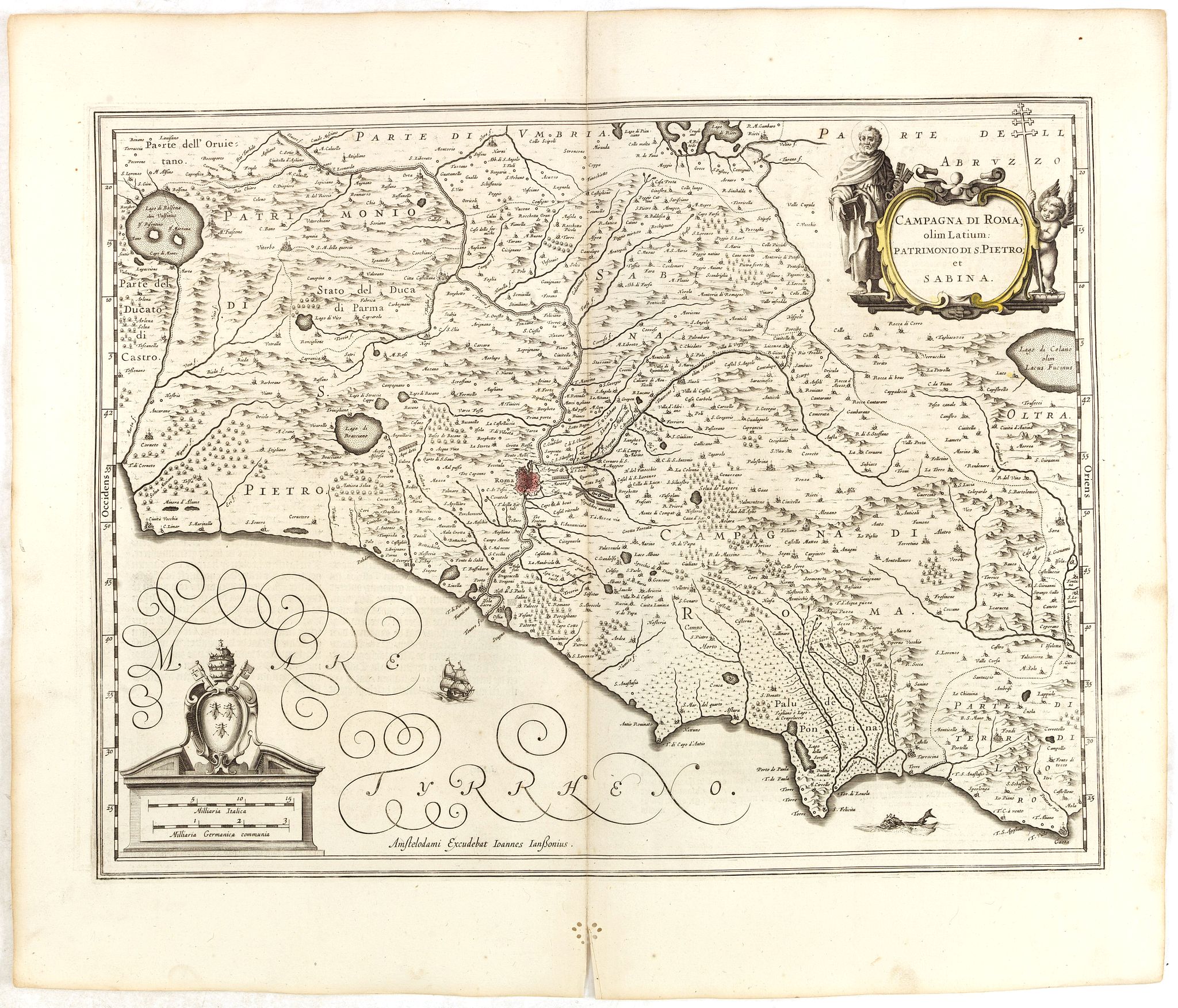 JANSSONIUS, J., CAMPAGNA DI ROMA olim Latium: Patrimonio Di Pietro et Sabina., antique map, old maps
