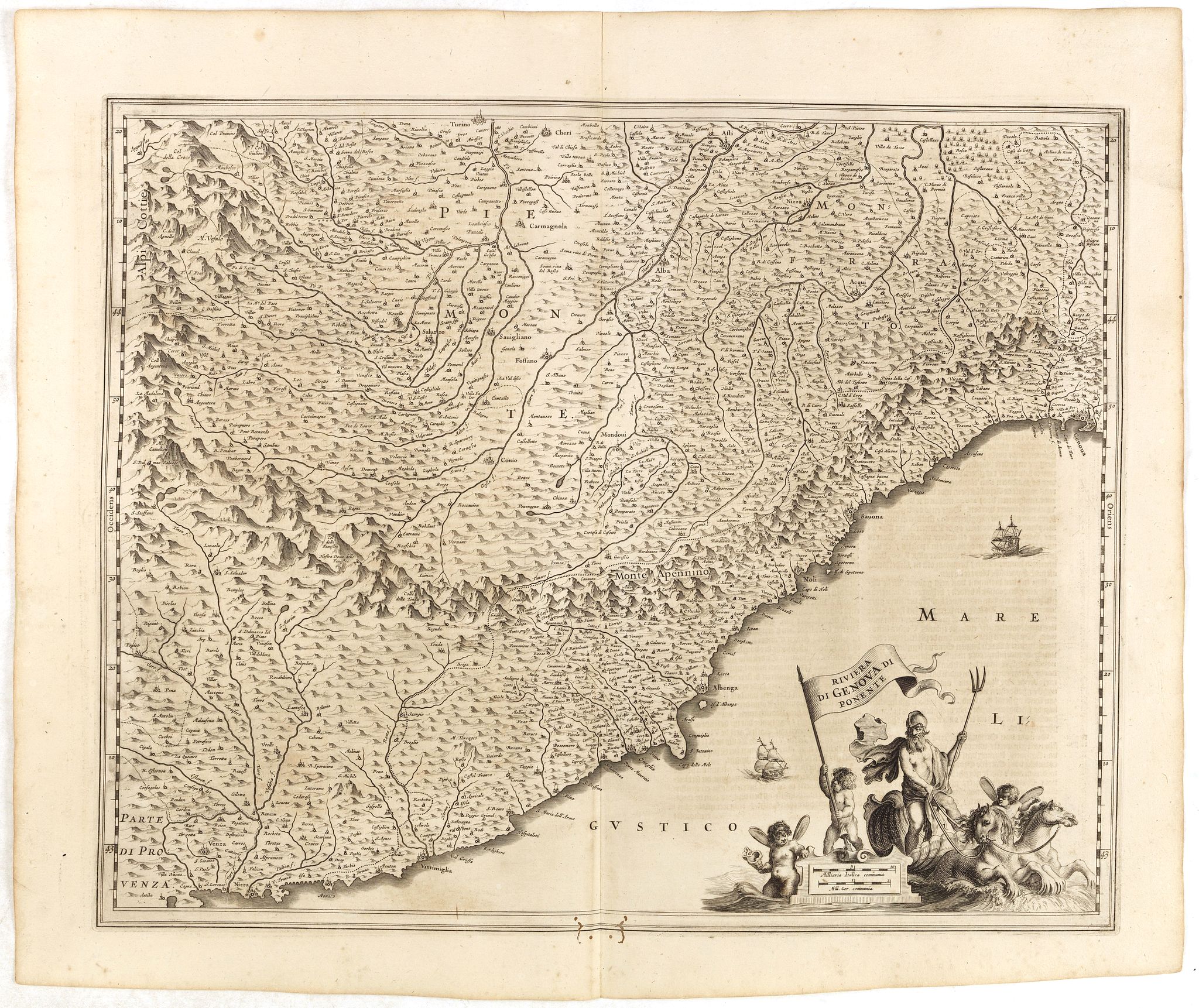 JANSSONIUS, J., Riviera di Genova Di Ponente., antique map, old maps