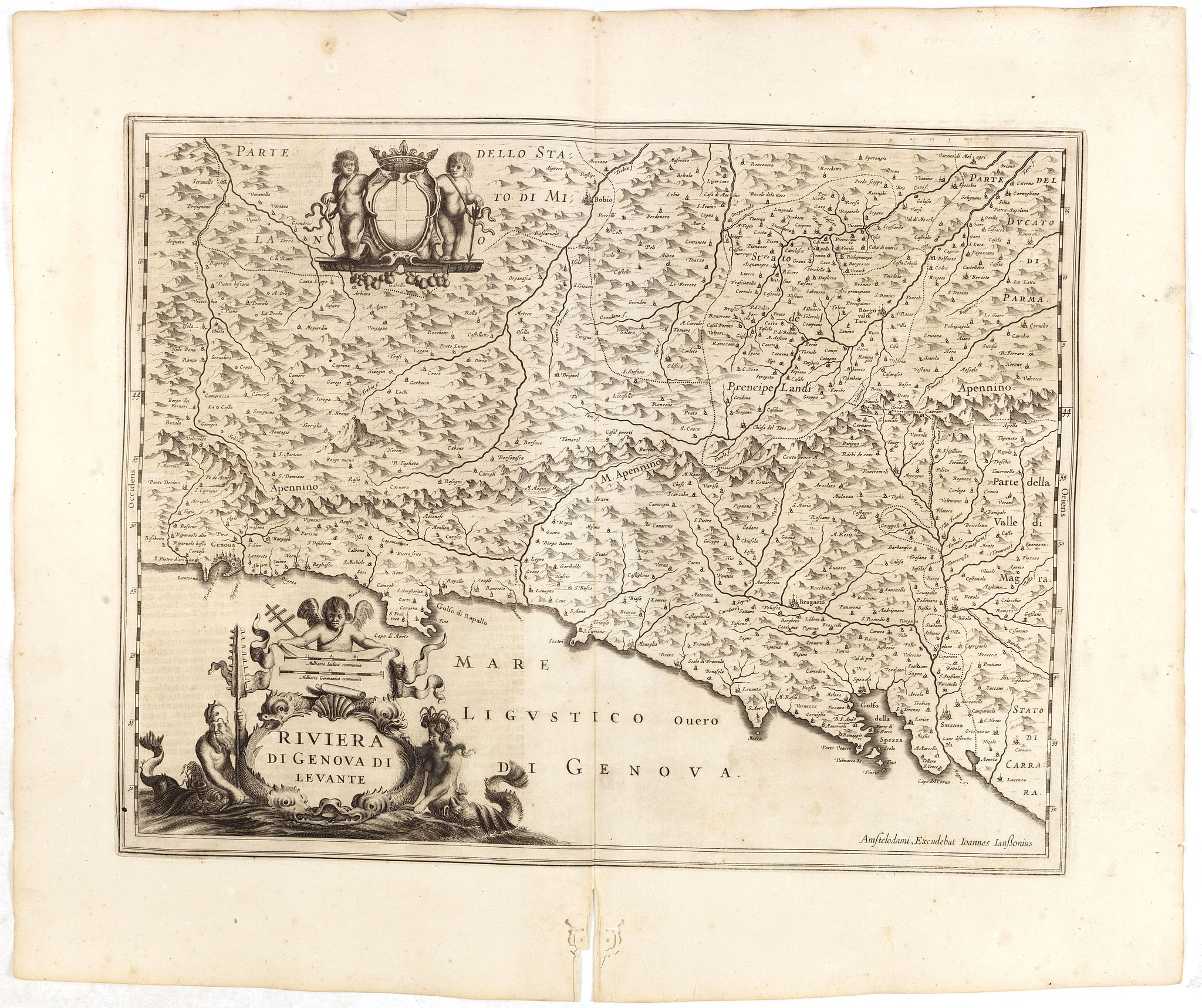 JANSSONIUS, J., Riviera di Genova di Levante., antique map, old maps