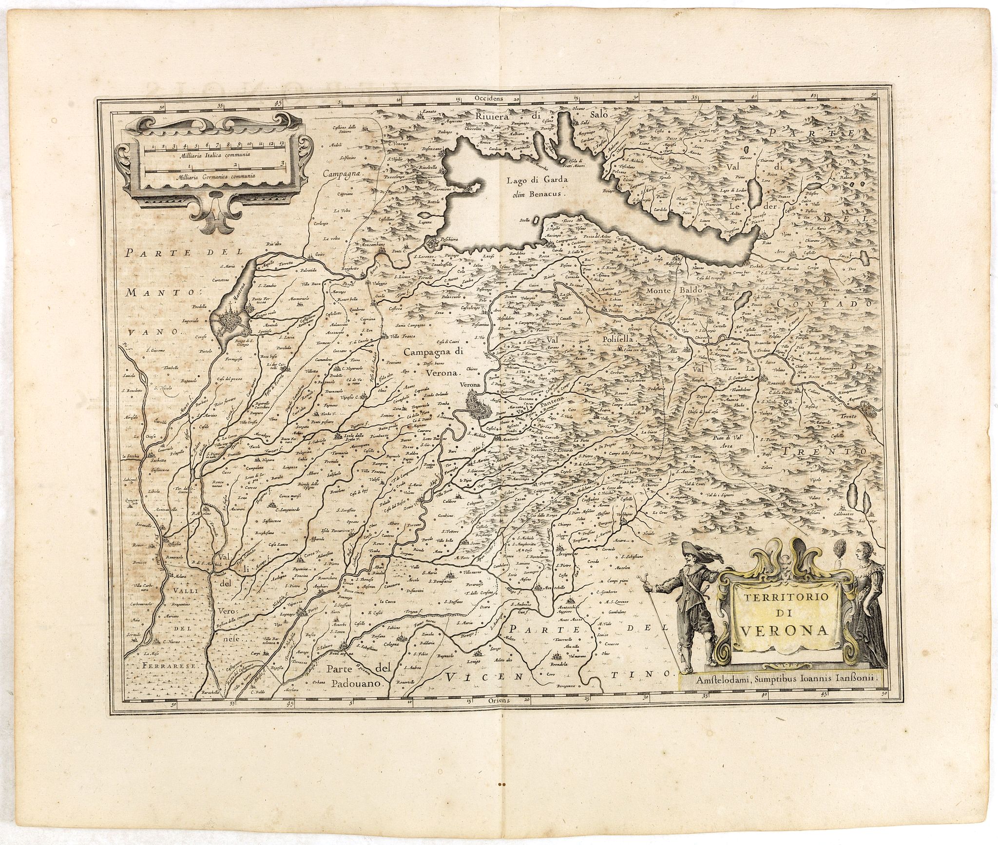 JANSSONIUS, J., Territorio di VERONA., antique map, old maps