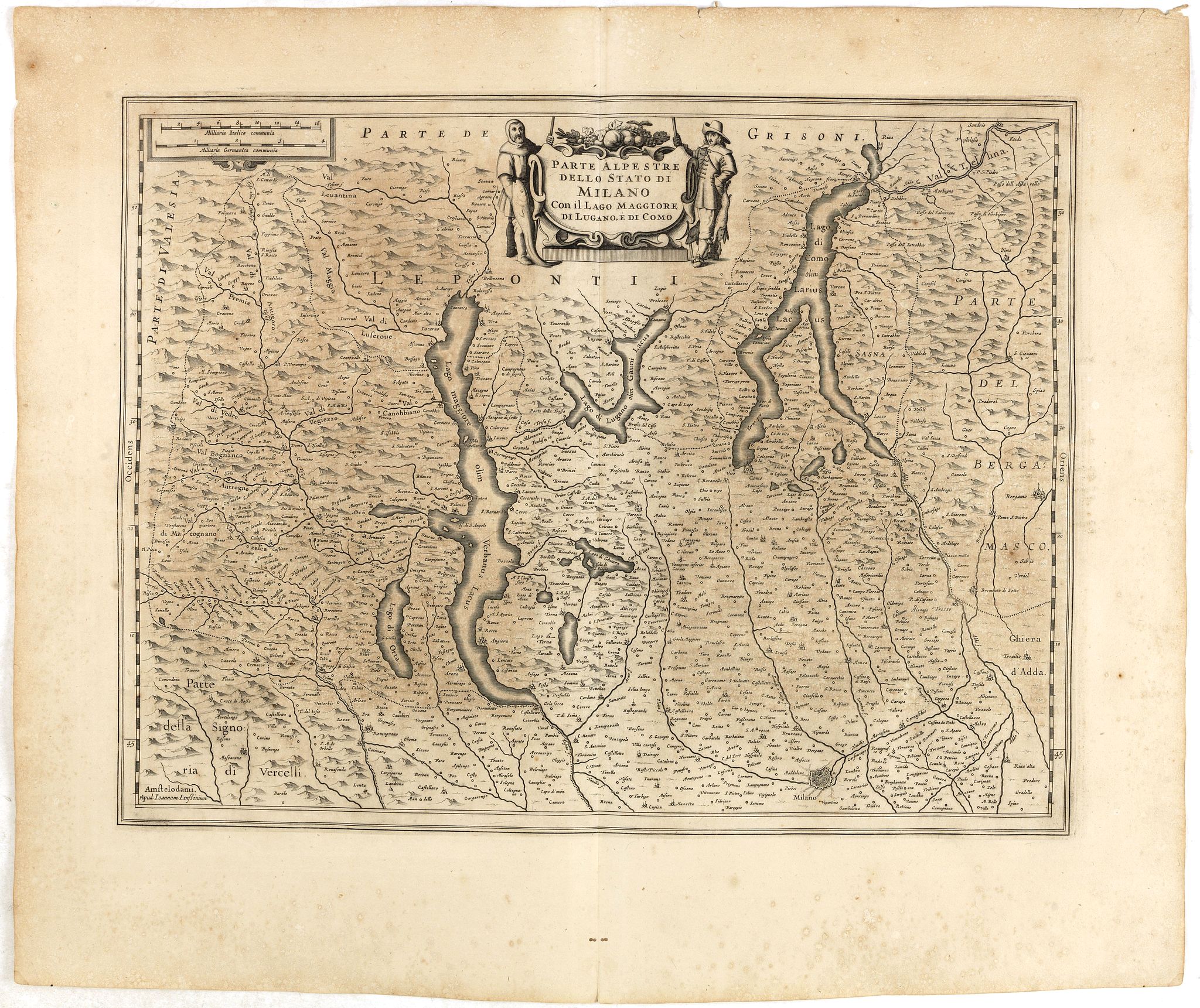 JANSSONIUS, J., Parte Alpestre dello Stato di Milano con il Lago Maggiore di Lugano, é di Como., antique map, old maps