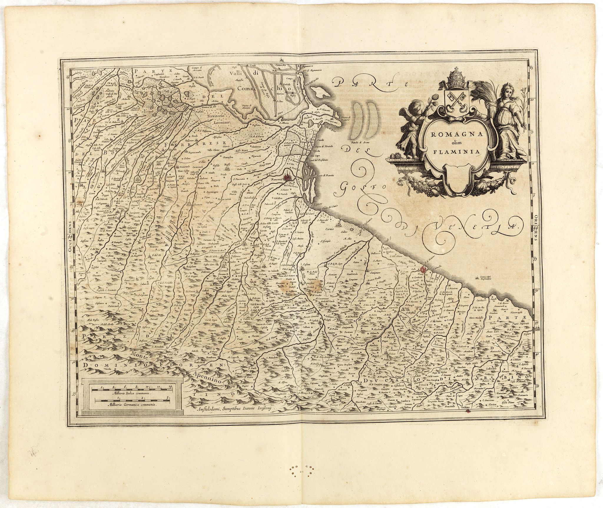 JANSSONIUS, J., Romagna olim Flaminia.., antique map, old maps