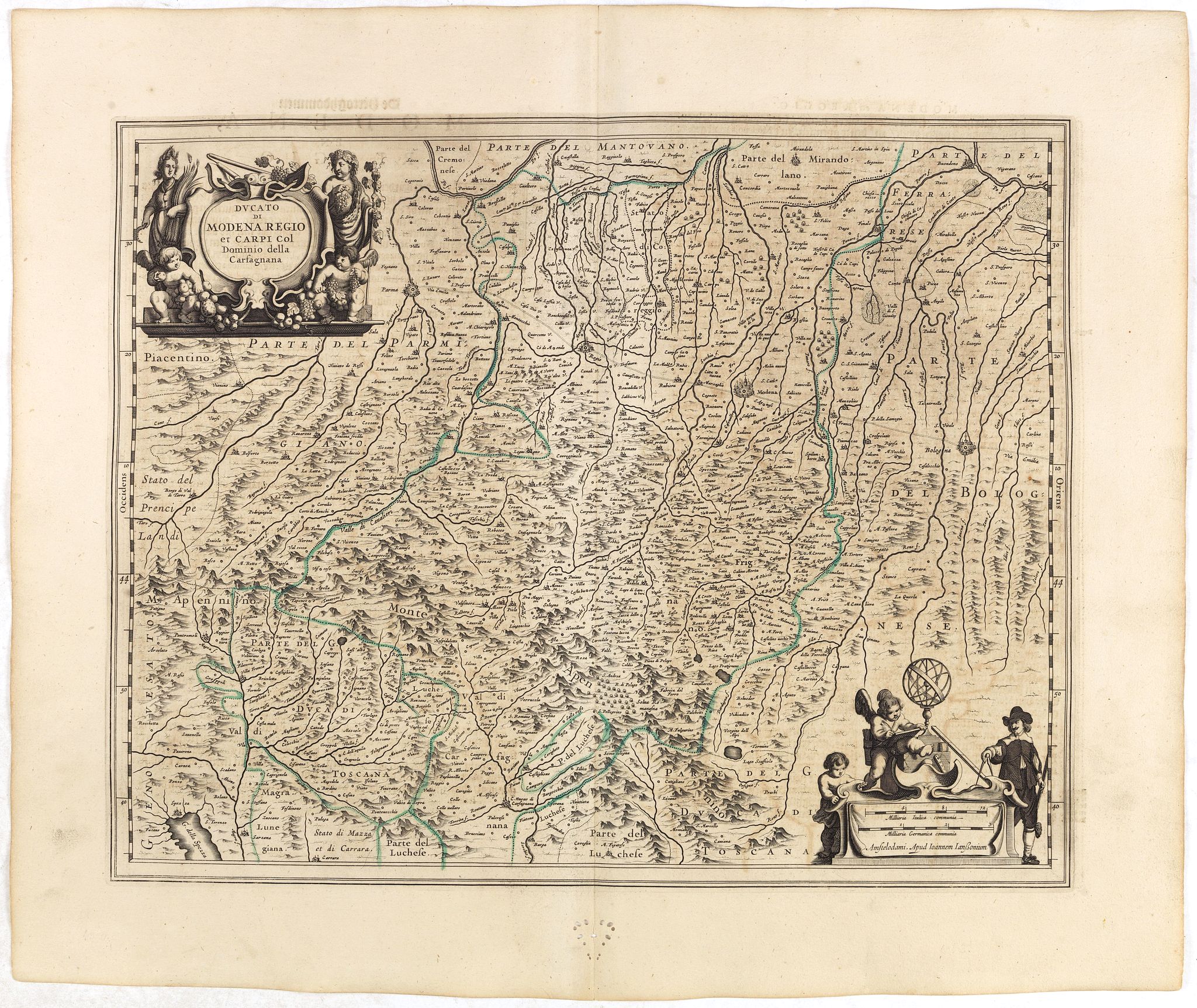 JANSSONIUS,J., Ducato di Modena Regio et Carpi col Dominio della Carfagnana., antique map, old maps