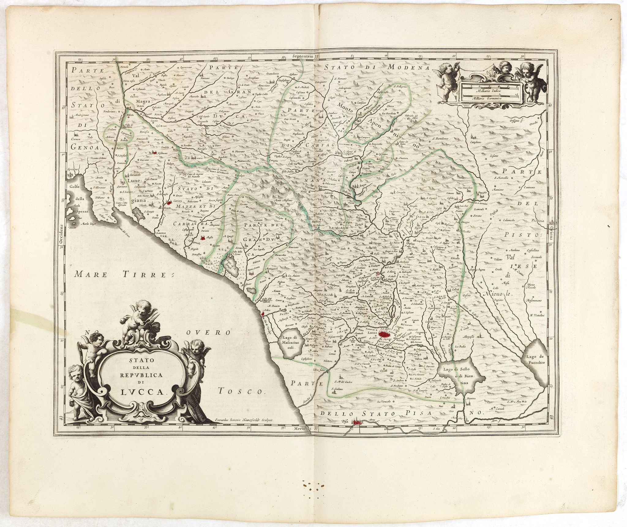 JANSSONIUS, J., Stato della Republica di Lucca., antique map, old maps