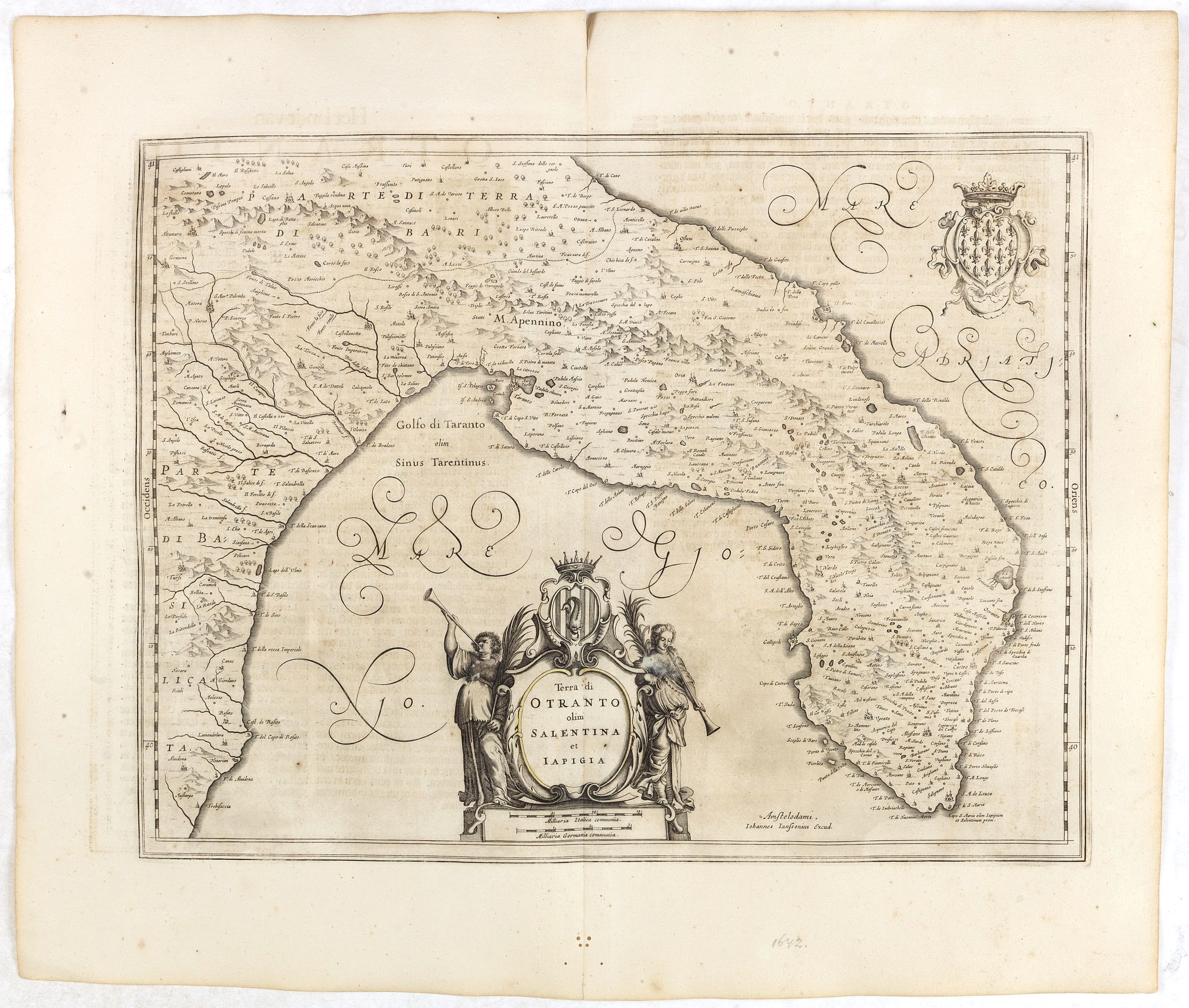 JANSSONIUS, J., Terra di Otranto olim Salentina et Iapigia., antique map, old maps