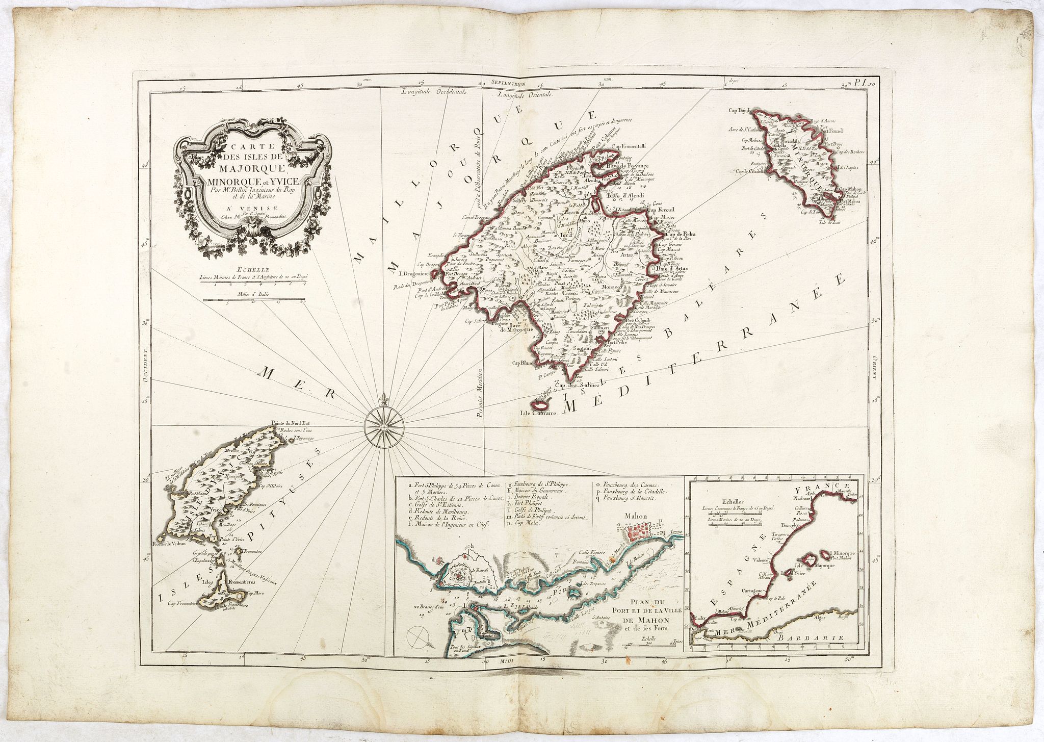 SANTINI, P. / REMONDINI, M., Carte des Isles de Majorque, Minorque, et Yvice. . ., antique map, old maps
