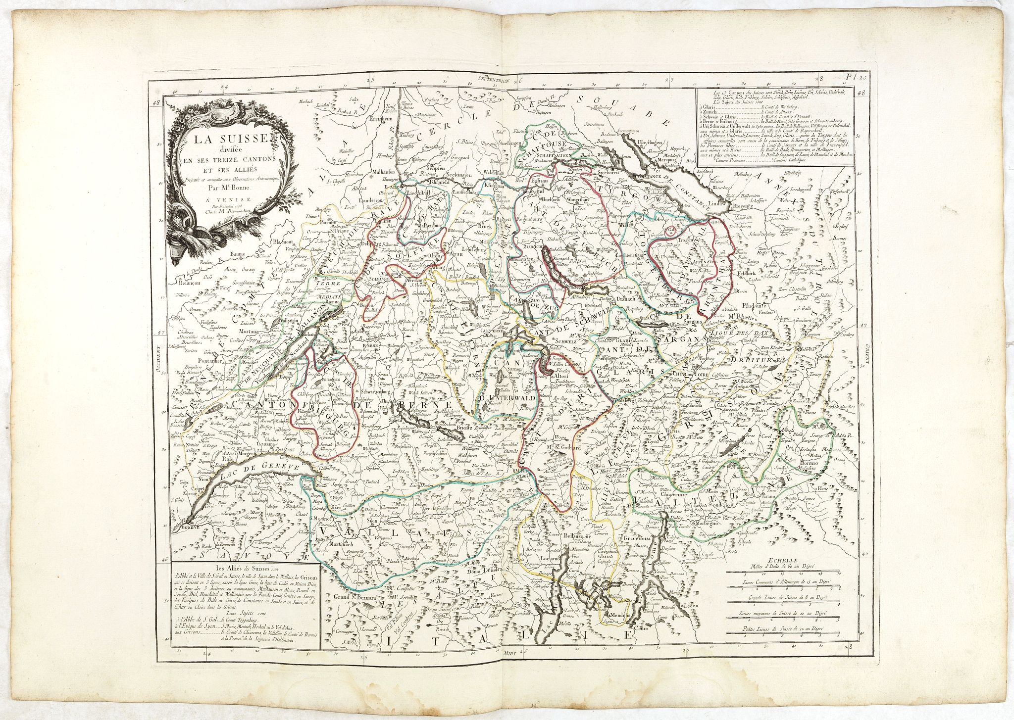 SANTINI,P. / REMONDINI,M., La Suisse divisée en ses treize cantons et ses alliés. . ., antique map, old maps