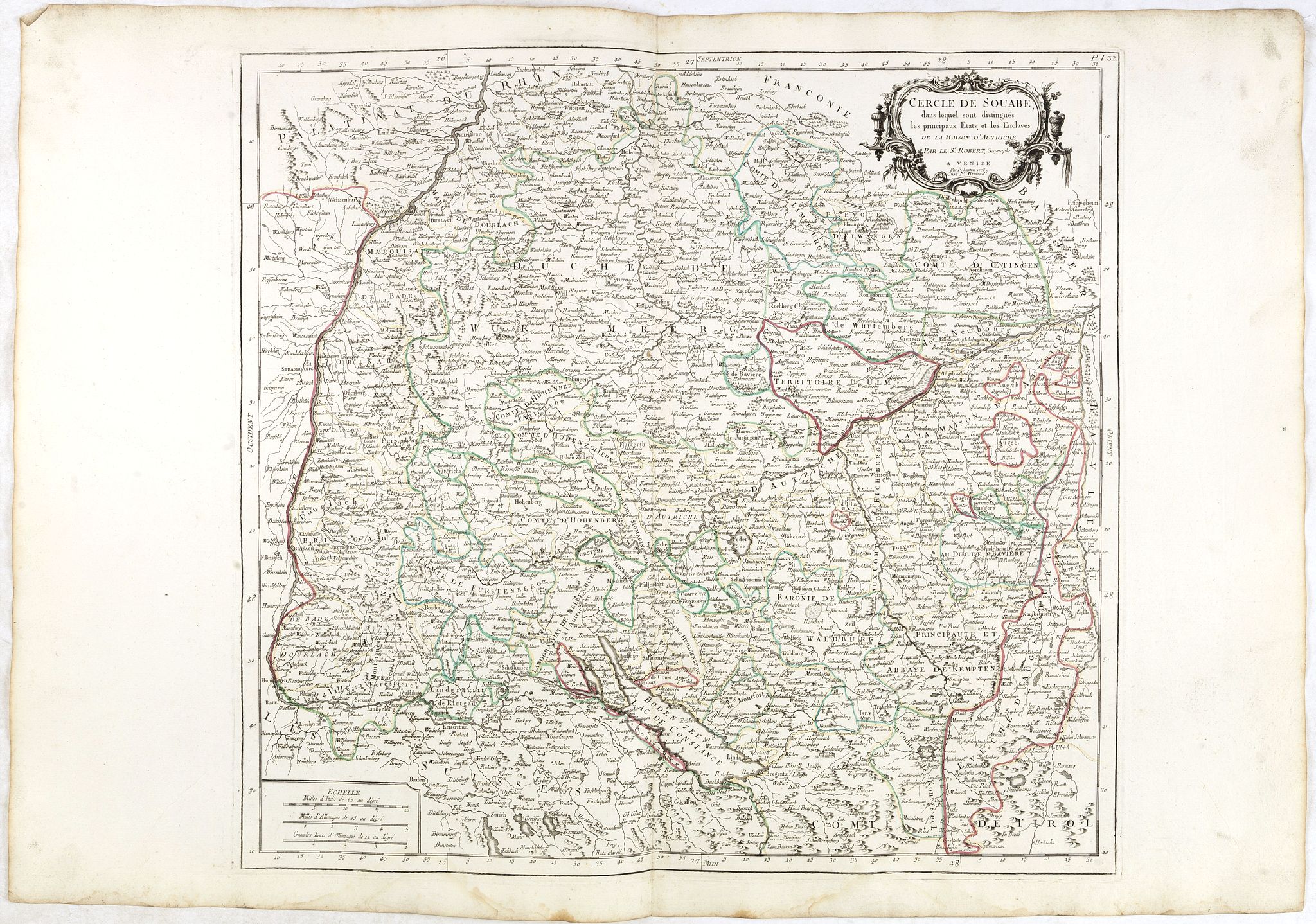 SANTINI, P. / REMONDINI, M., Cercle de Souabe.. les enclaves de la Maison d'Autriche., antique map, old maps