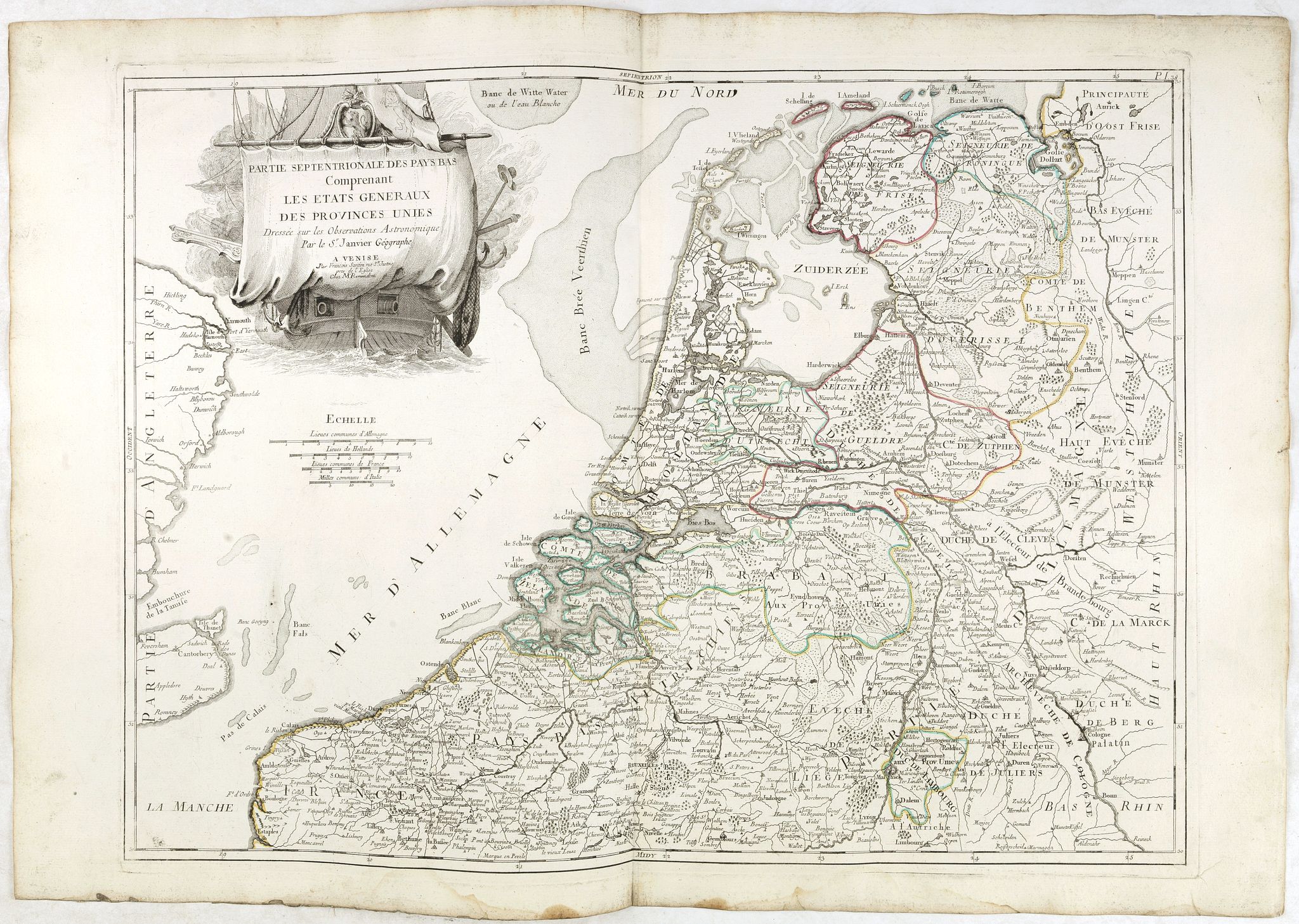 SANTINI, P. / REMONDINI, M., Partie septentrionale des Pays-Bas comprenant .. des provinces unies, antique map, old maps