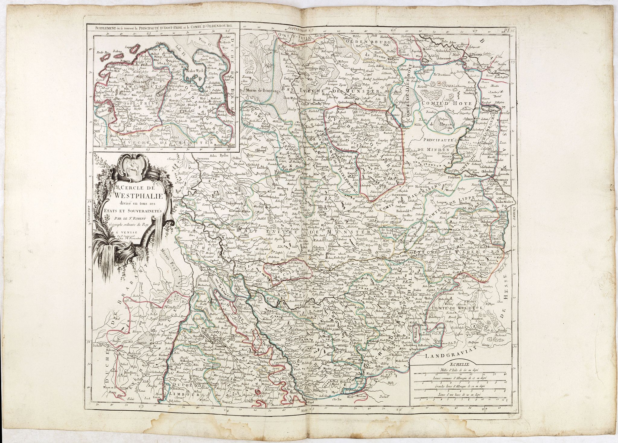 SANTINI, P. / REMONDINI, M., Cercle de Westphalie divisé en tous ses Etats et Souverainetés., antique map, old maps