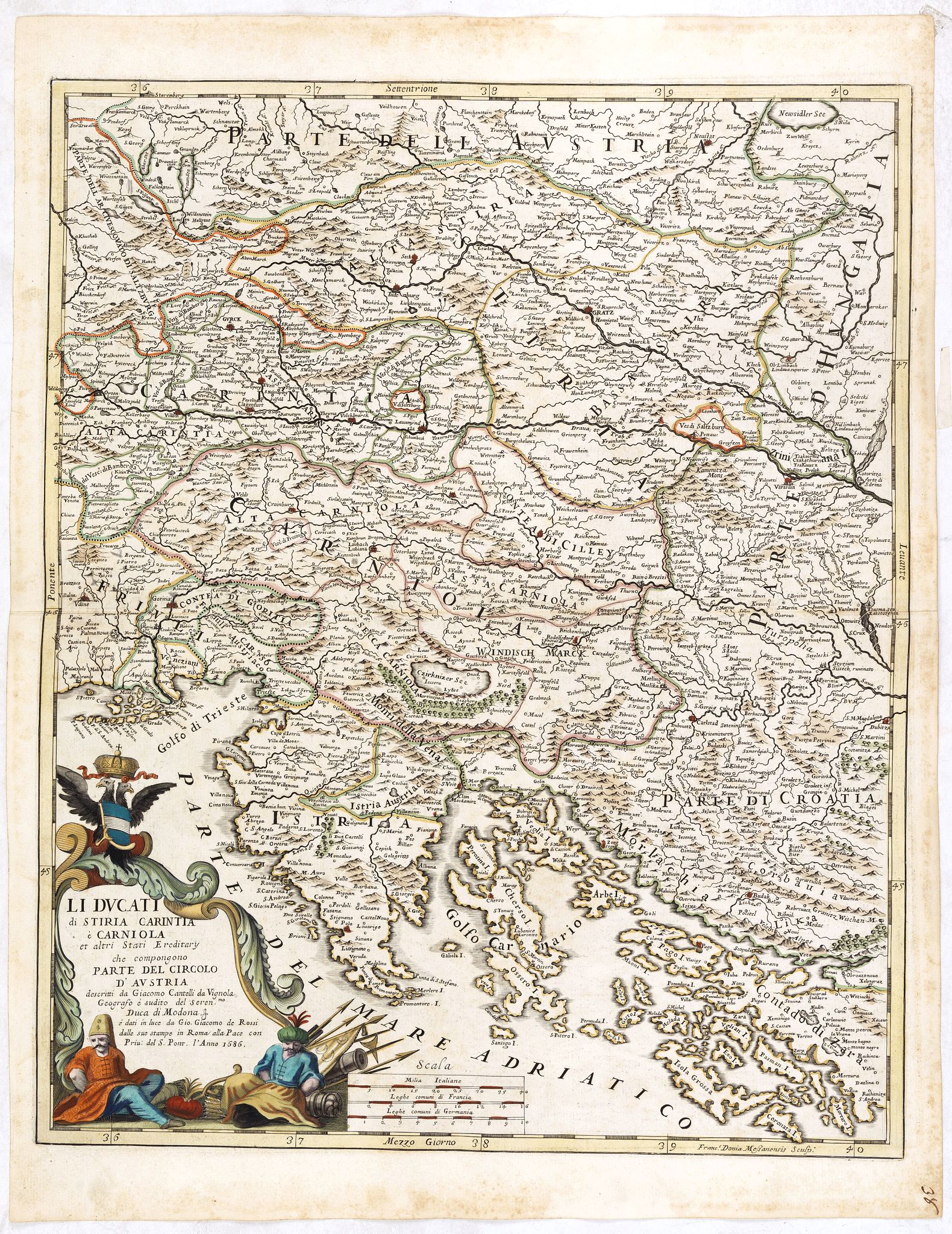 DE ROSSI, G., Li ducati di Stiria, Carintia è Carniola et altri stati ereditary che compongono parte del circolo d'Austria. . ., antique map, old maps