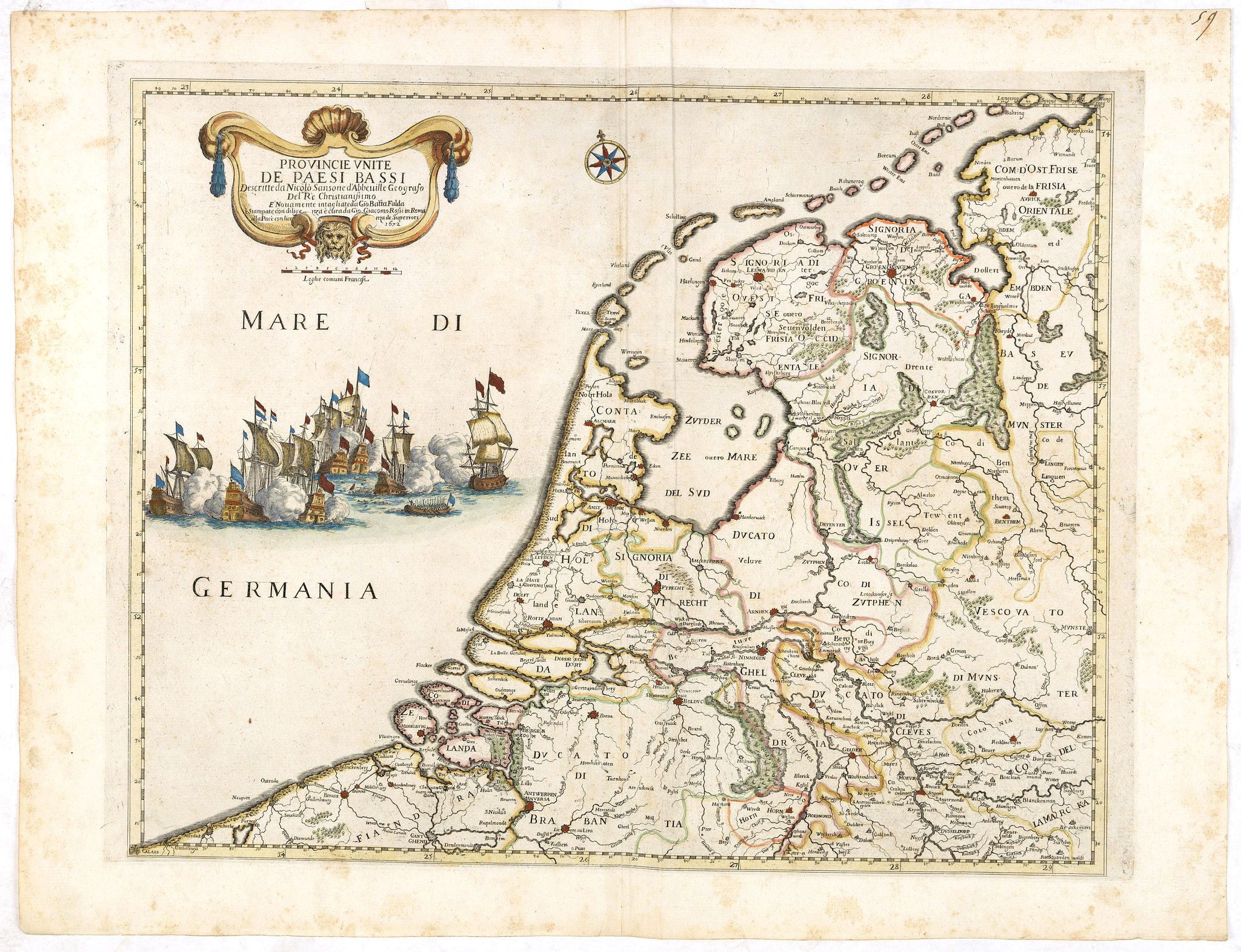 DE ROSSI, G., Provincie Unite De Paesi Bassi . . . 1672., antique map, old maps