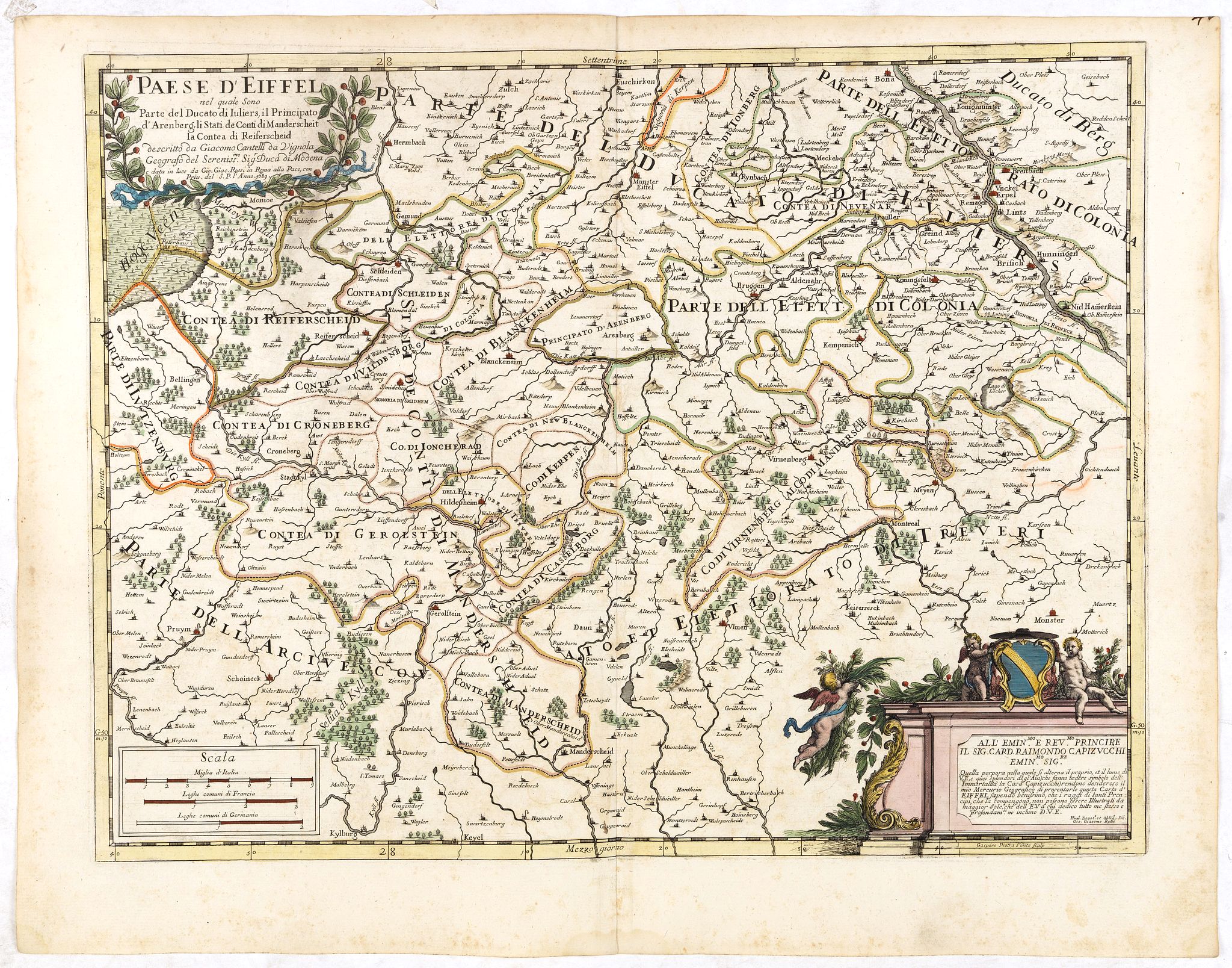 DE ROSSI, G., Paese d'Eiffel nel quale sono parte del ducato di Iuliers, il principato d'Arenberg, li stati di conti di Manderscheit. . ., antique map, old maps