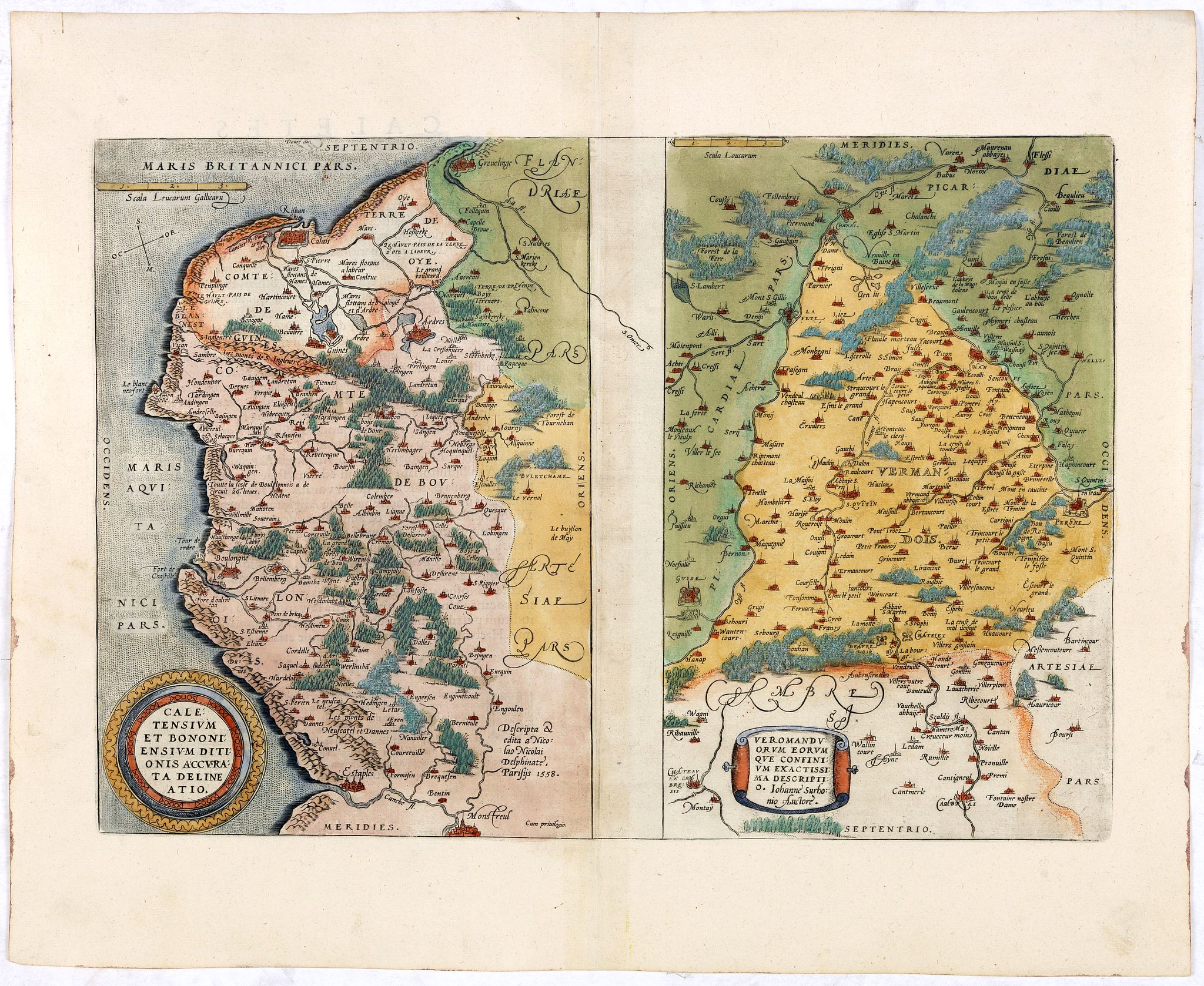 ORTELIUS, A., Caletensium et Bononiensium.. / Veromandorum. . ., antique map, old maps