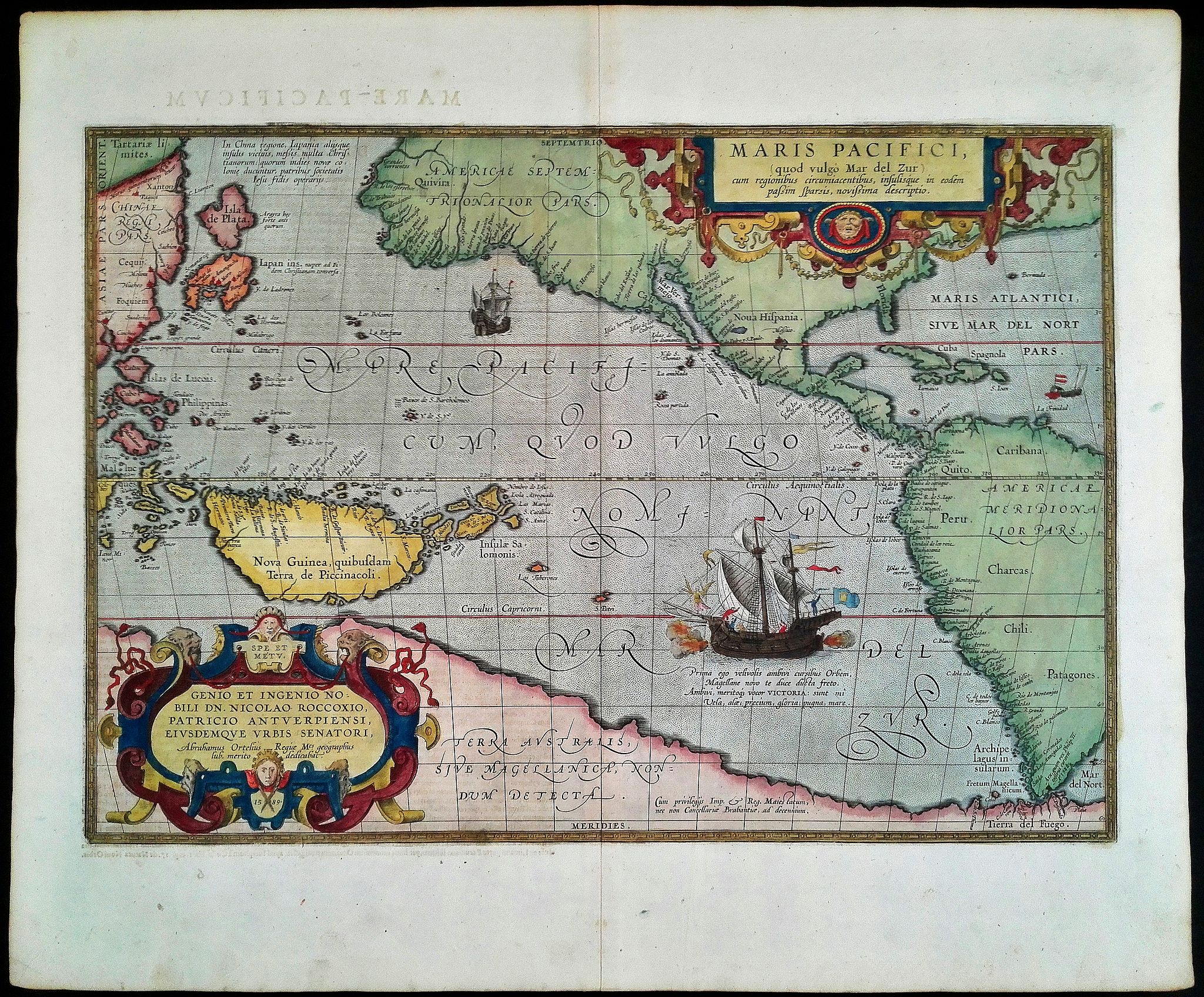 ORTELIUS, A., Maris Pacifici., antique map, old maps