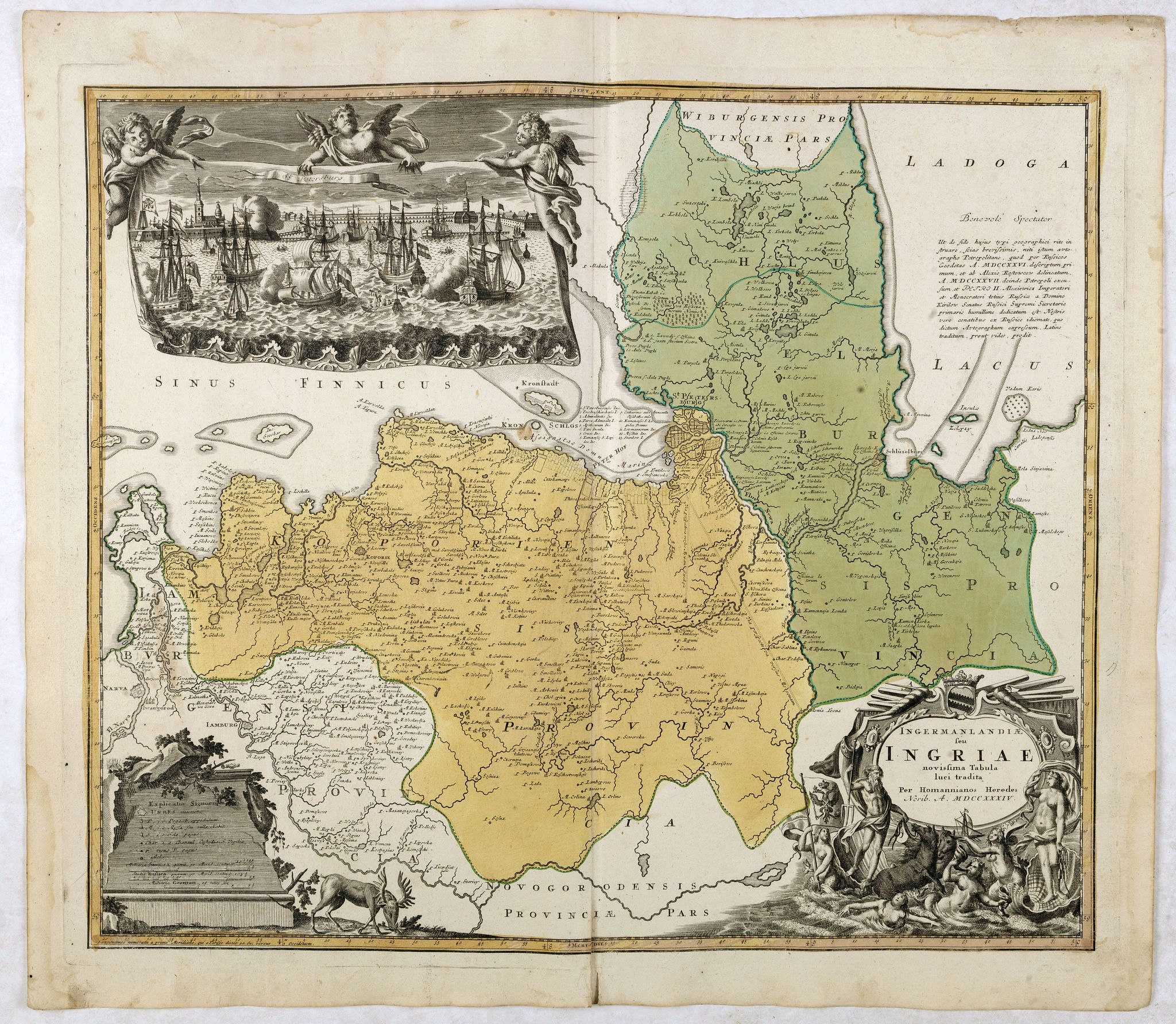 HOMANN HEIRS., Ingermanlandiae seu Ingriae novissima tabula luci tradita. . ., antique map, old maps