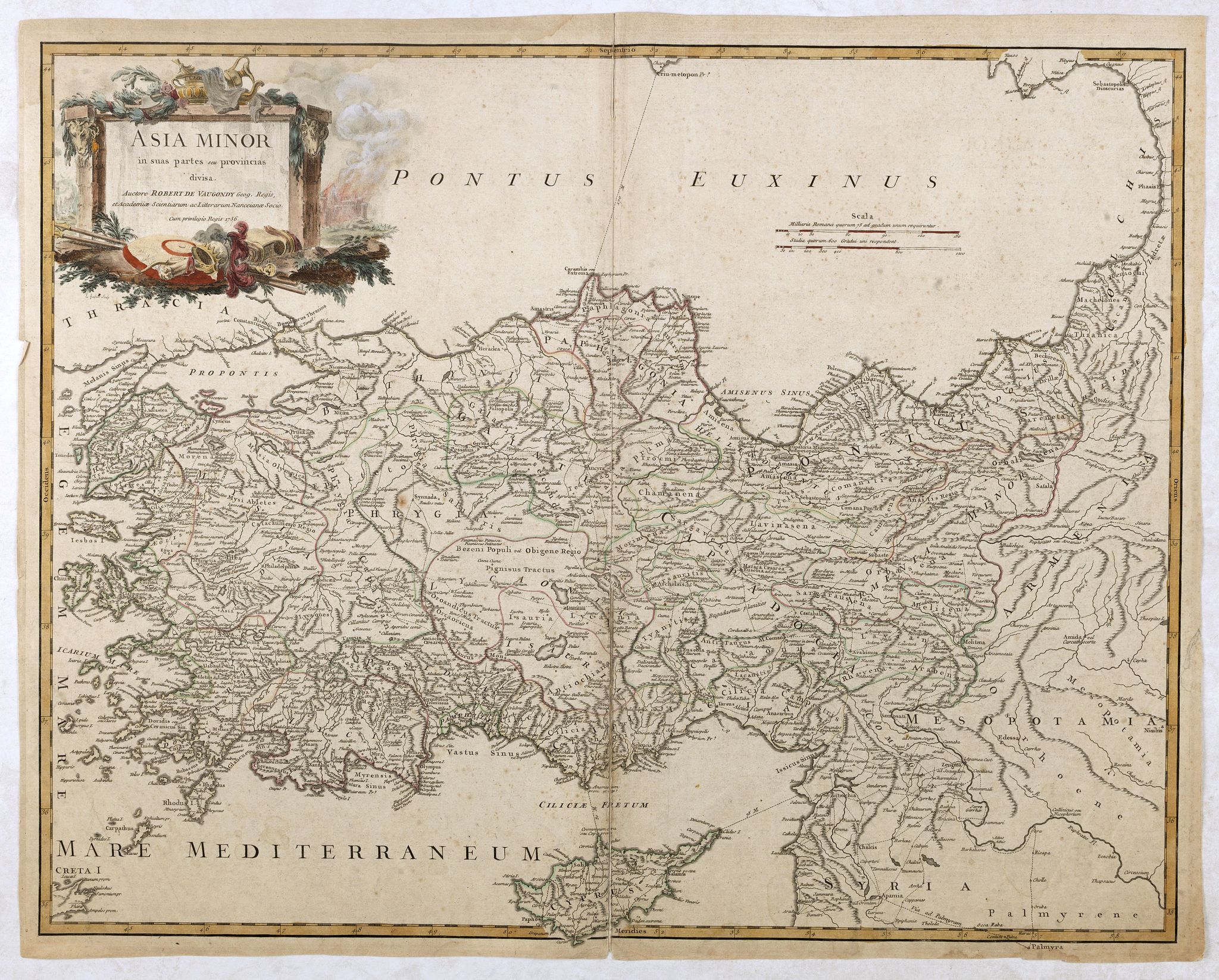 ROBERT DE VAUGONDY, G., Asia Minor in suas partes seu provincias divisa. . . (Turkey with Cyprus), antique map, old maps