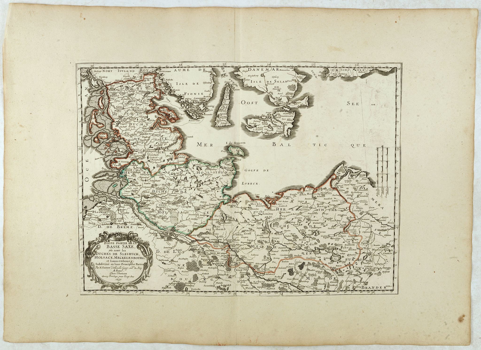 SANSON,N./ MARIETTE,P., Basse partie de la Basse Saxe.. Duches de Sleswick, Holsace, Meckelenbourg.., antique map, old maps
