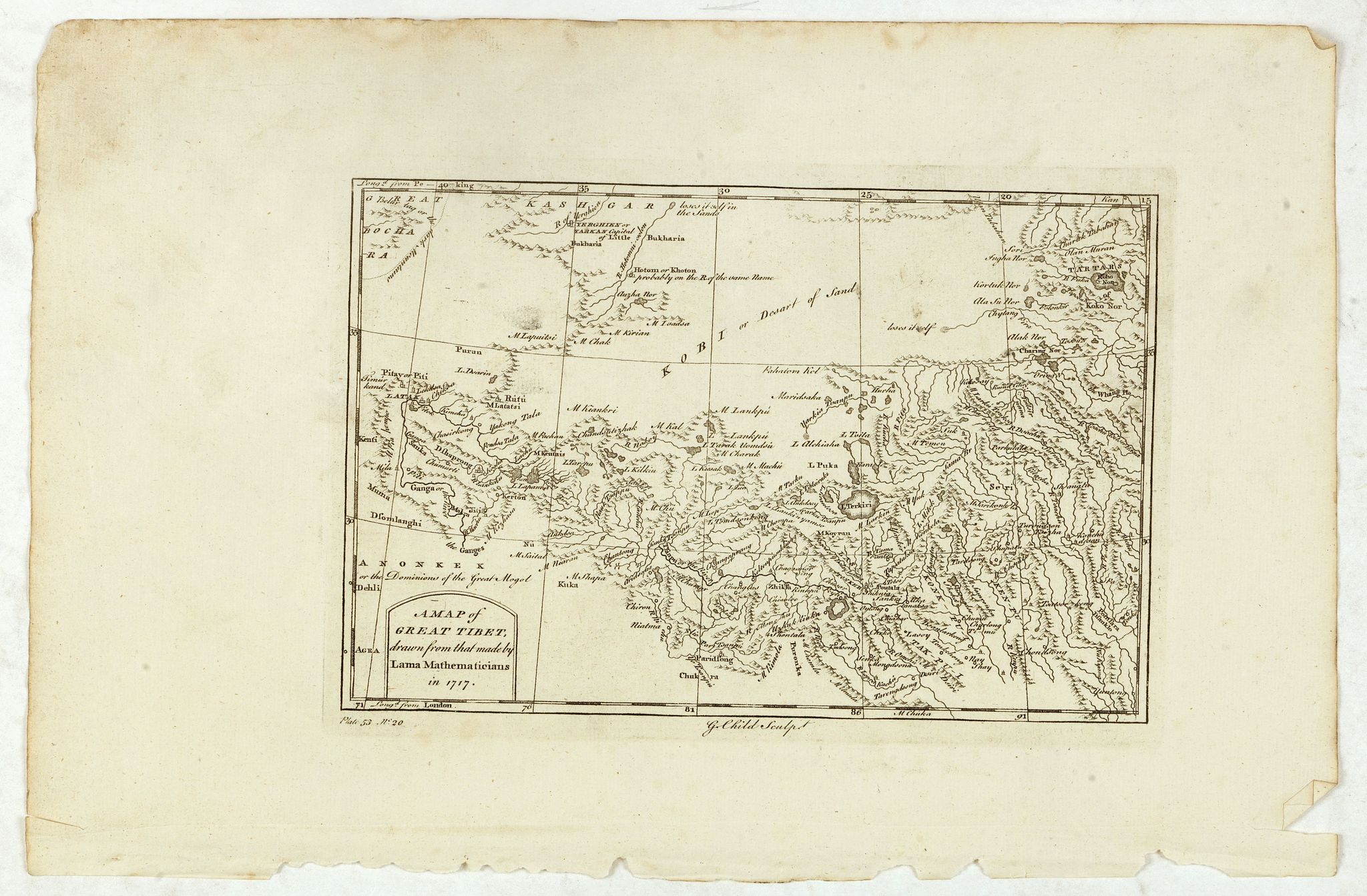 G. CHILD, A Map of Great Tibet drawn from that made by Lama Mathematicians in 1717., antique map, old maps