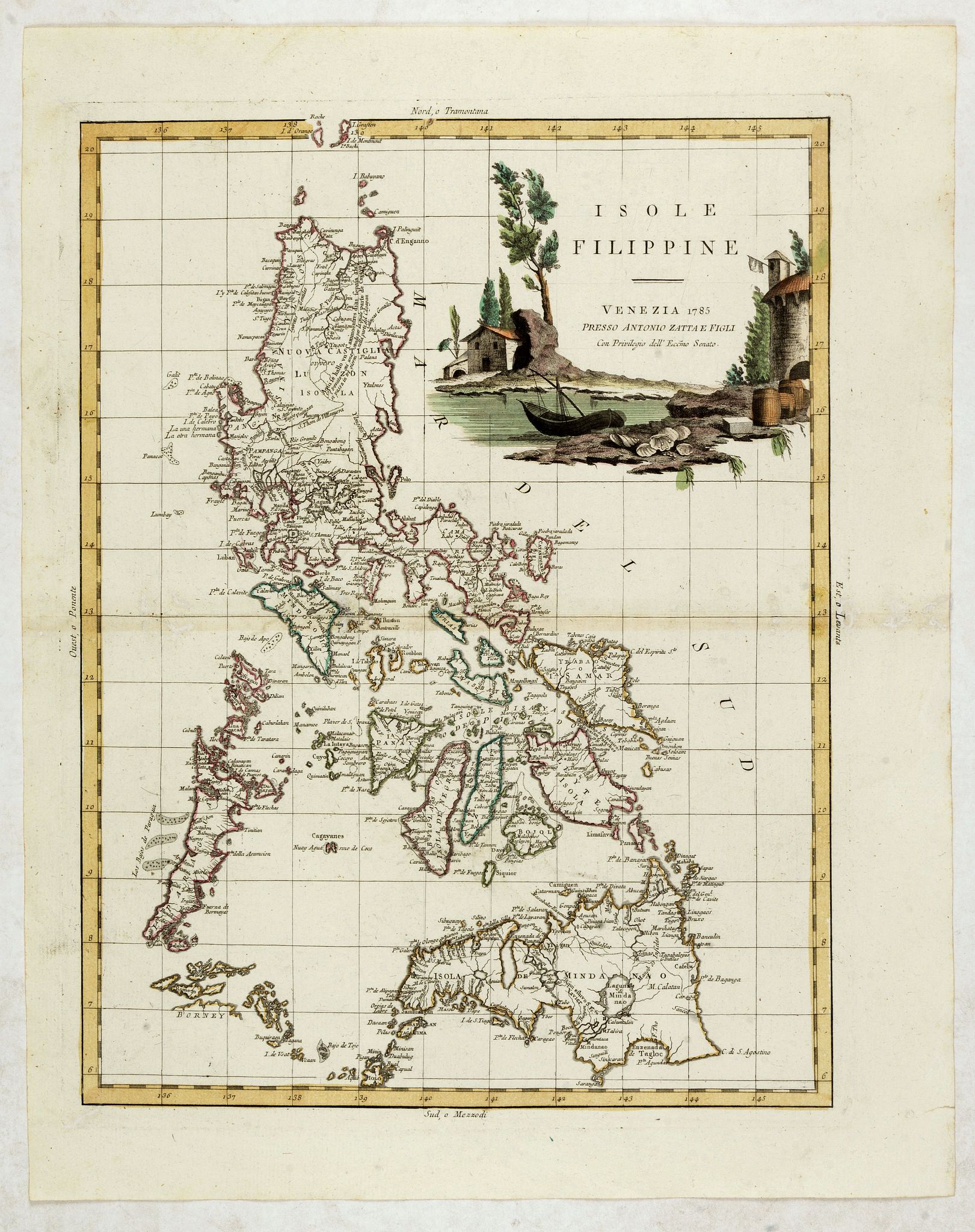 ZATTA, A, Isole Filippine., antique map, old maps