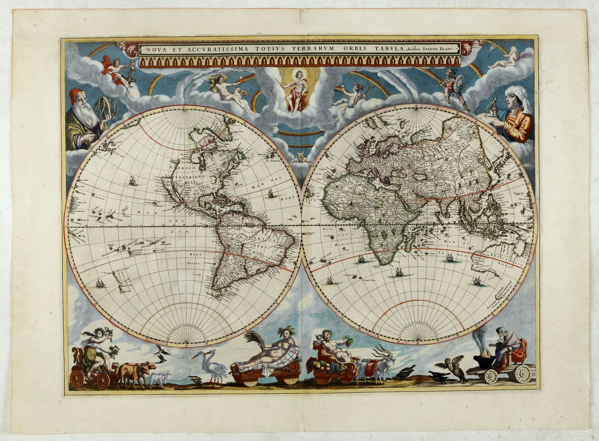 BLAEU, J., Nova et Accuratissima Totius Terrarum Orbis Tabula., antique map, old maps