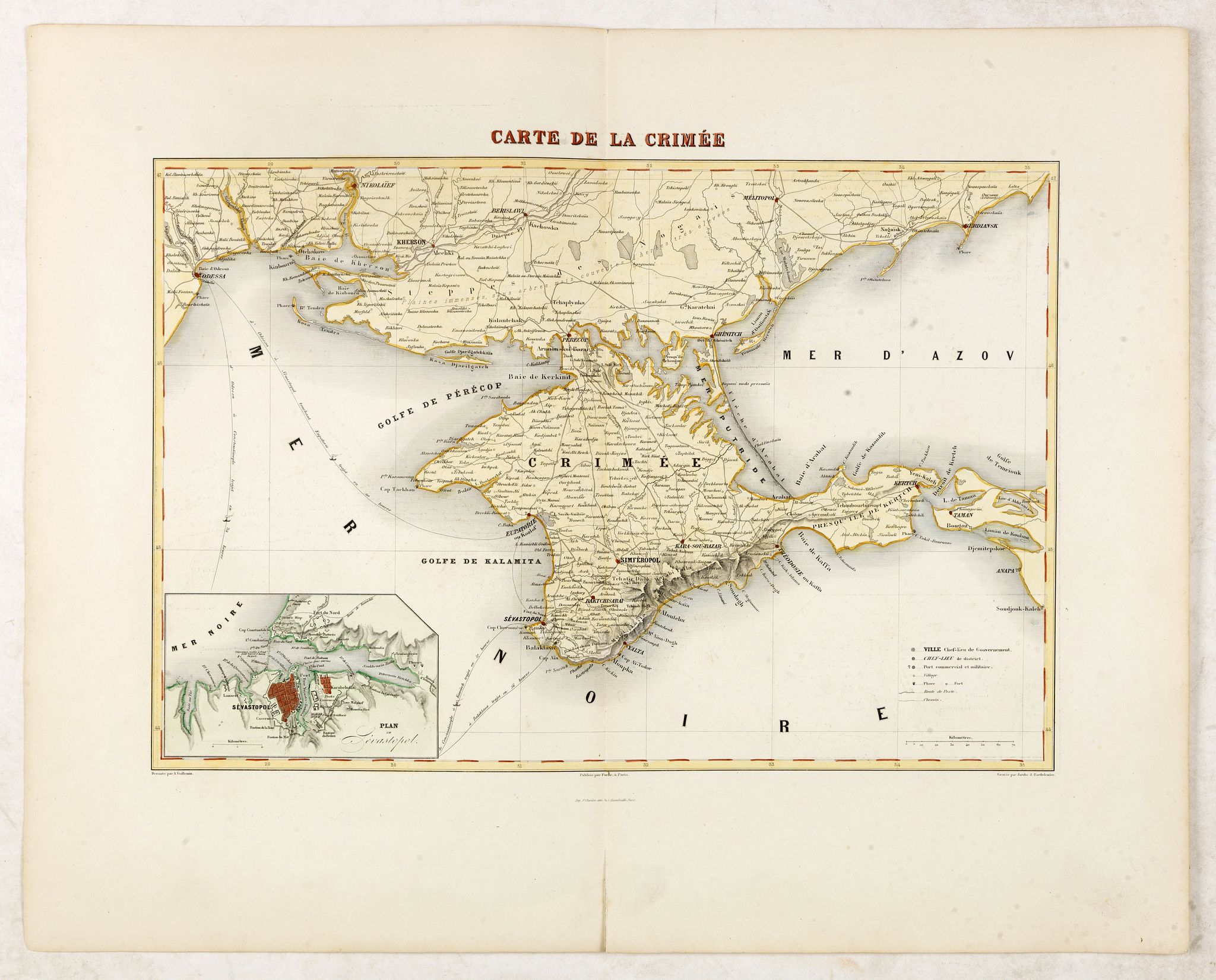 VUILLEMIN, A., Carte de la Crimée / dressée par A. Vuillemin., antique map, old maps