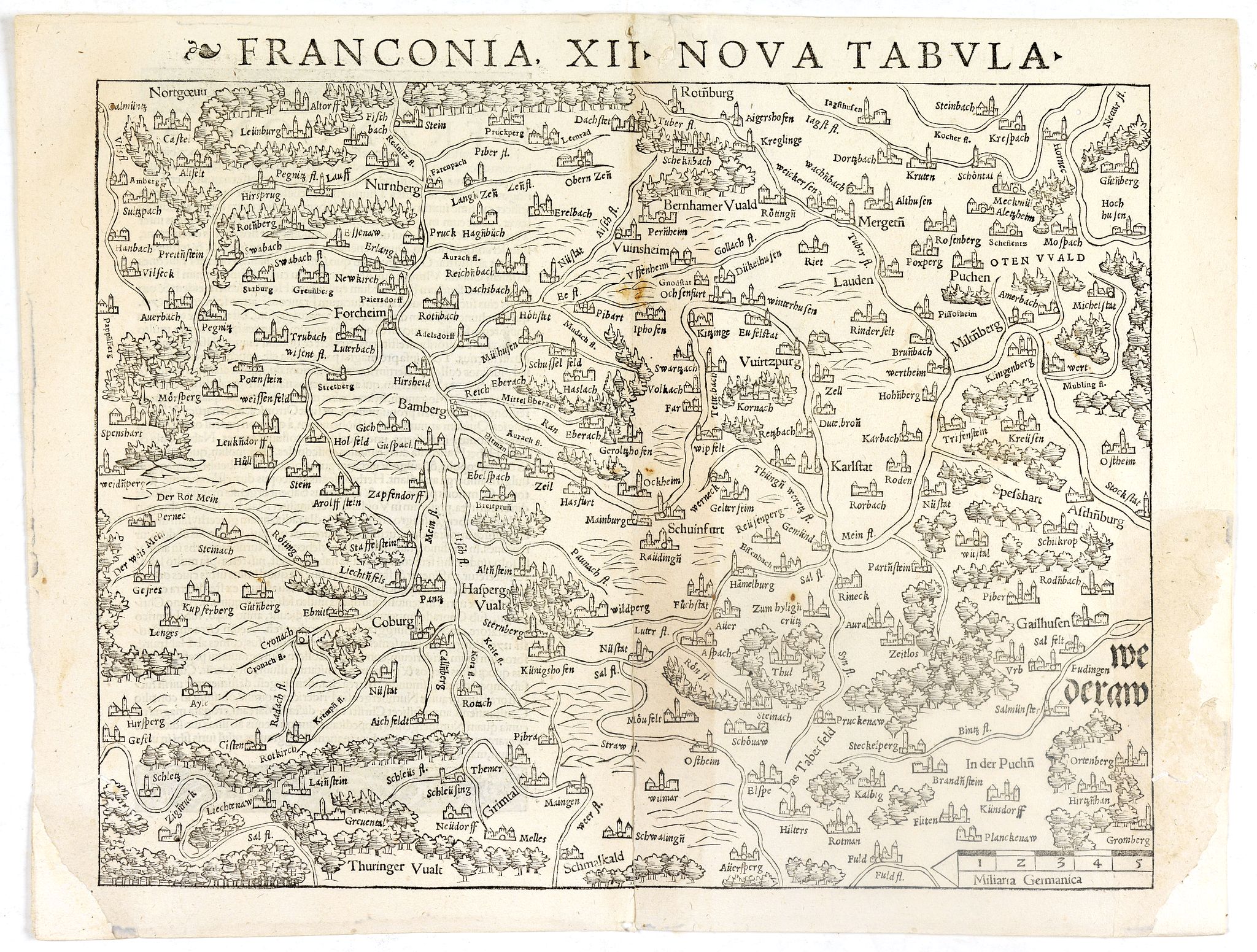 MÜNSTER, S., Franconia XII Nova Tabula., antique map, old maps