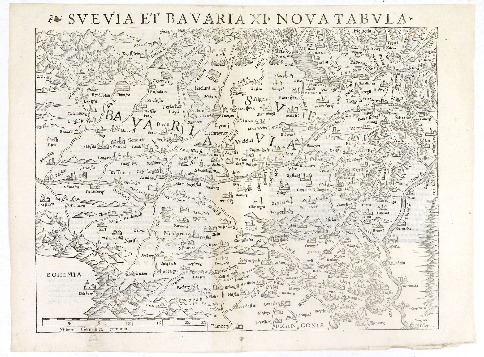 MÜNSTER, S., Svevia et Bavaria XII, Nova Tabula., antique map, old maps