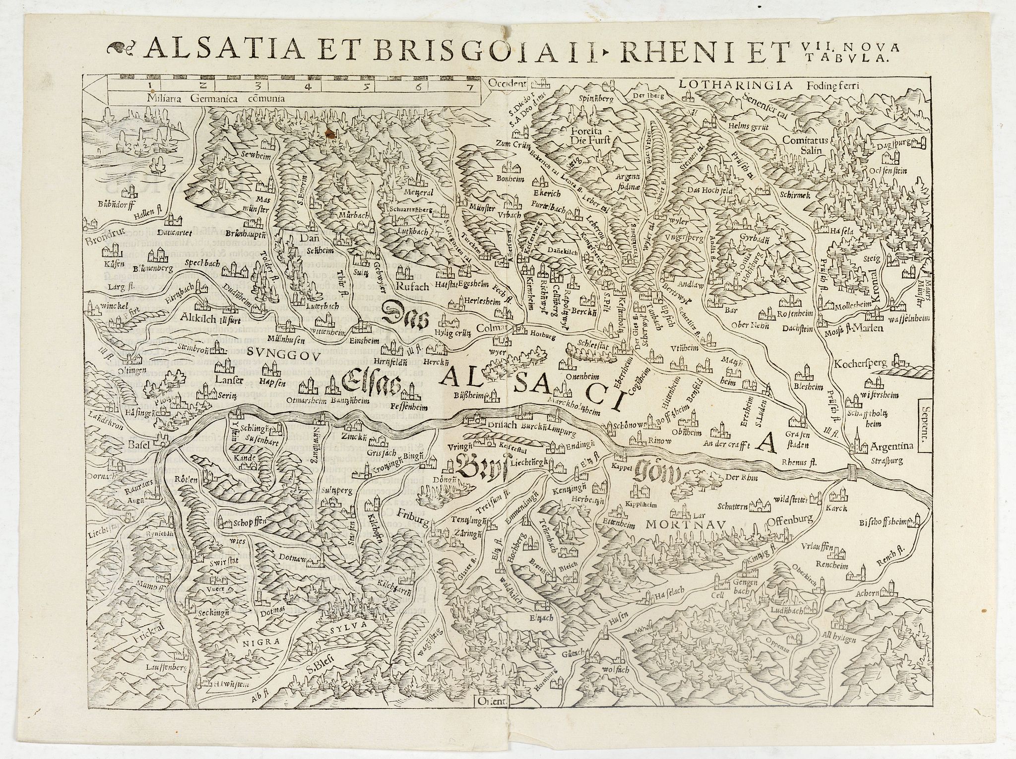 MÜNSTER, S., Alsatia et Brisgoia II Rheni Et VII Nova Tabula., antique map, old maps