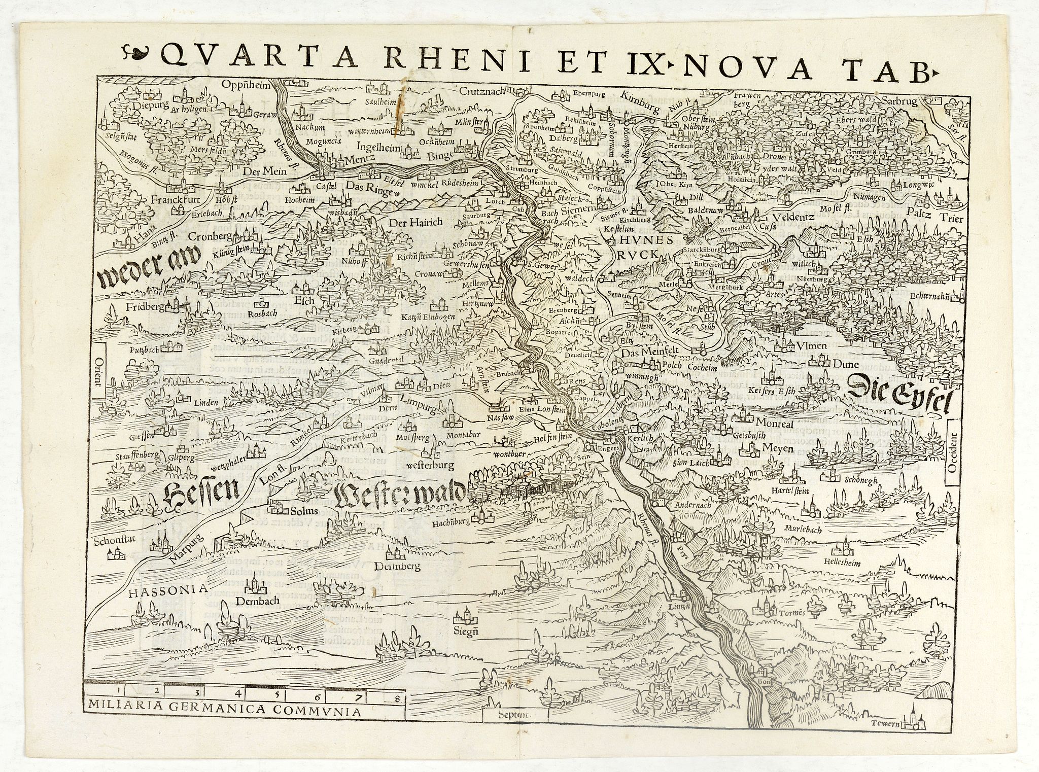 MÜNSTER, S., Quarta Rheni et IX Nova Tab., antique map, old maps