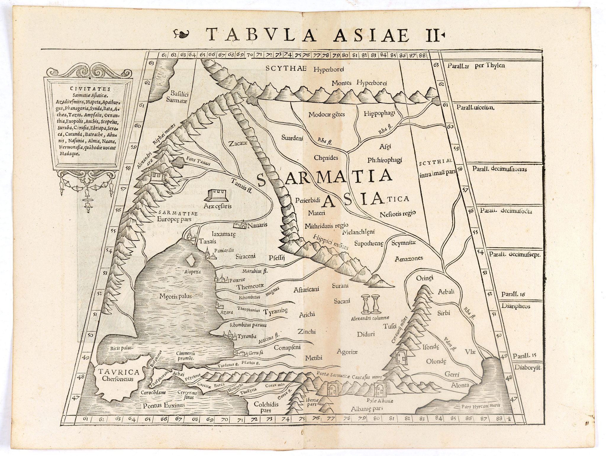 MUNSTER, S., Tabula Asiae II (Black Sea and Caspian Sea)., antique map, old maps