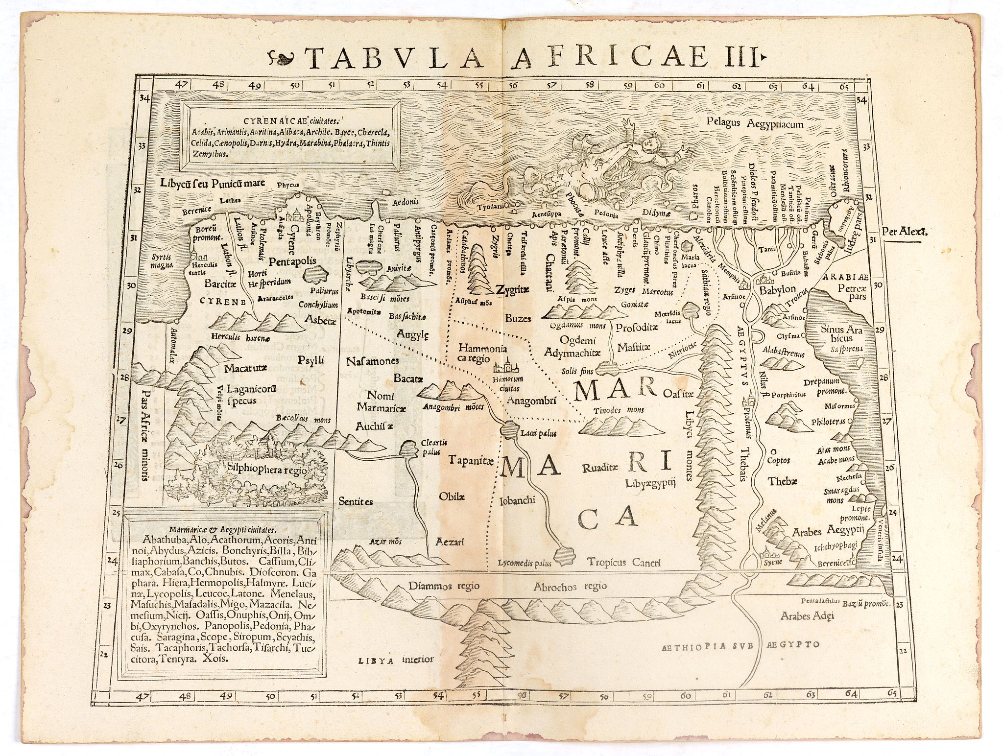 MÜNSTER, S., Tabula Africae III., antique map, old maps