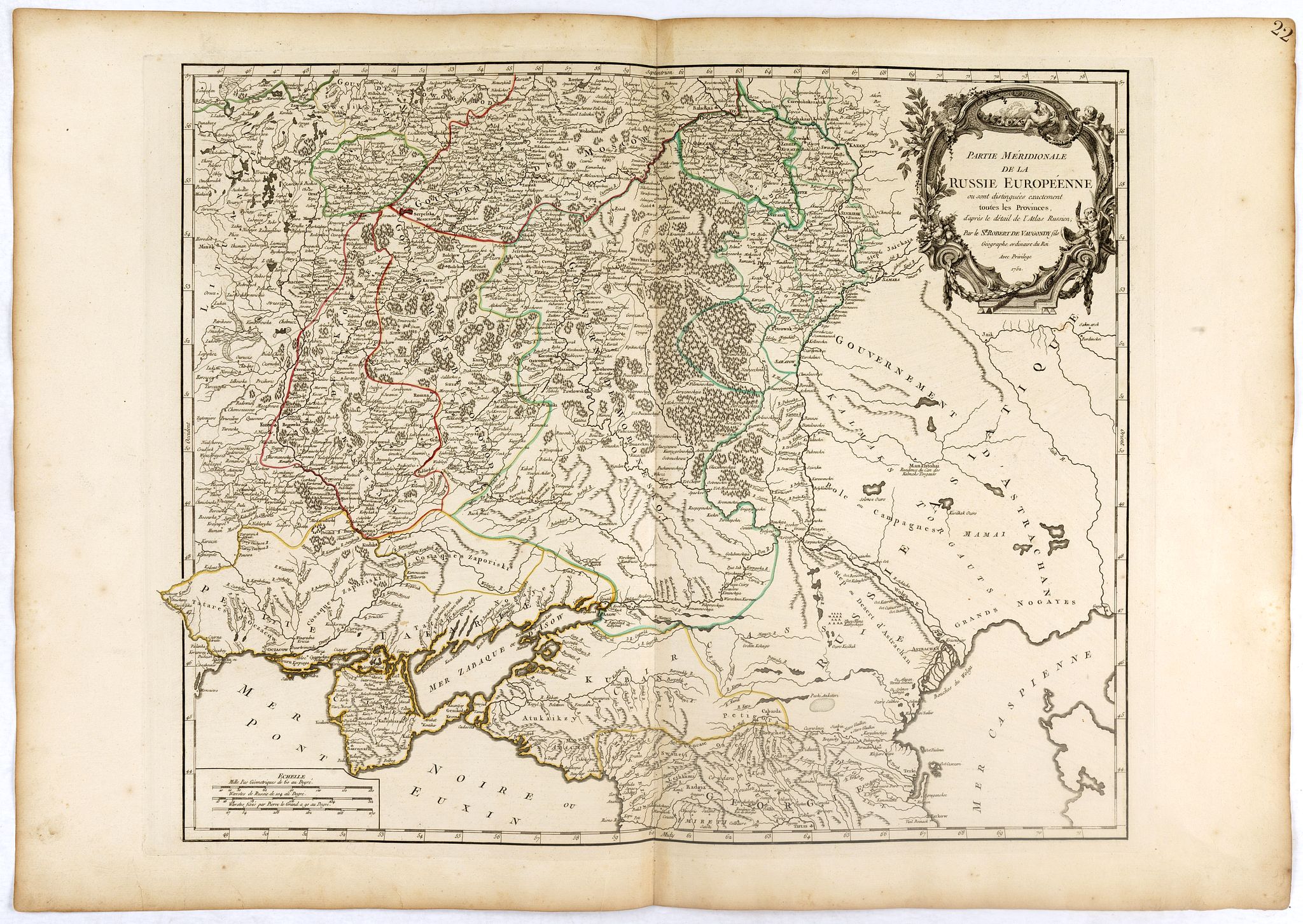 ROBERT DE VAUGONDY, G., Partie méridionale de la Russie Européenne. . ., antique map, old maps