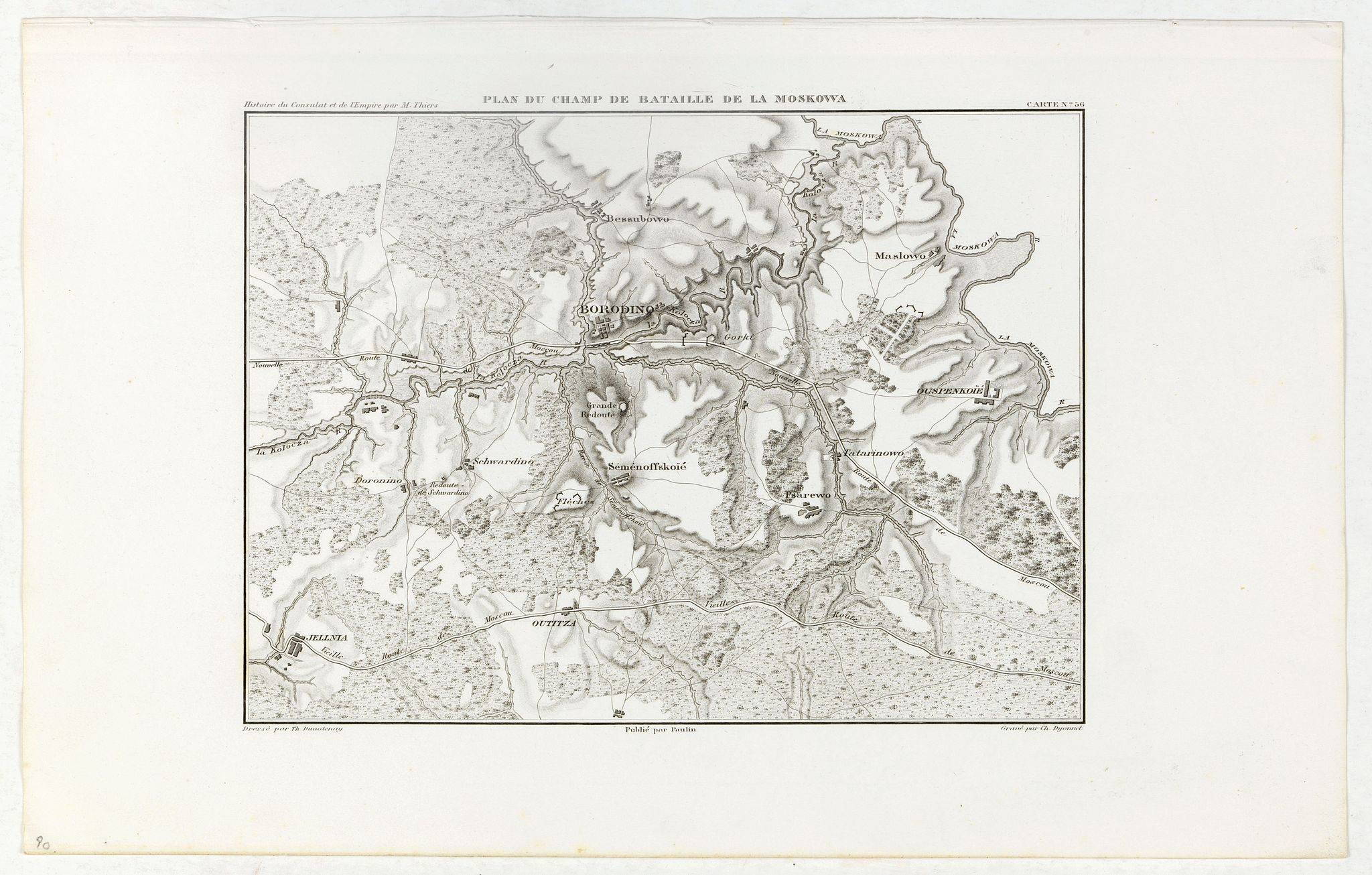 DUVOTENAY,Th., Plan du Champ de Bataille de la Moskowa, antique map, old maps
