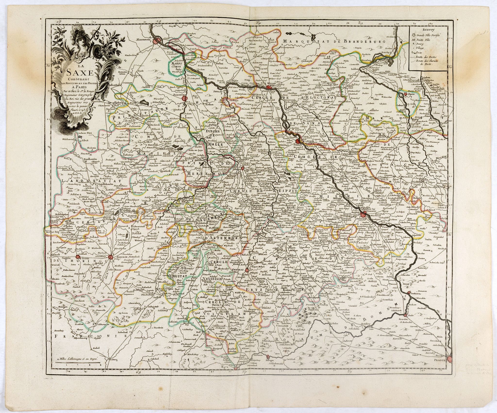 LE ROUGE, G.L., La Saxe Contenant le Routes et les postes. . ., antique map, old maps
