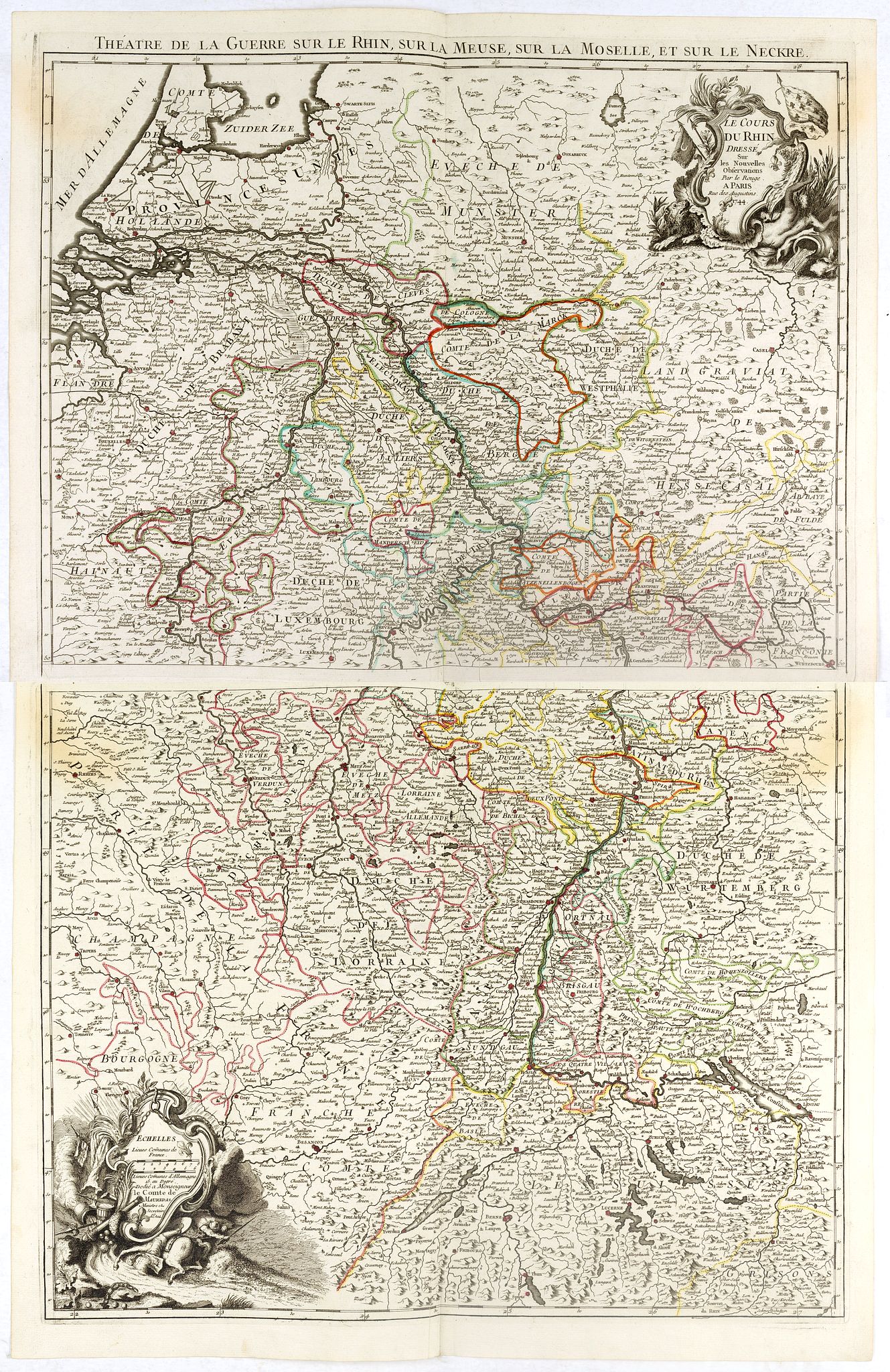 LE ROUGE, G.L., (Two sheet map) Theatre de la Guerre sur le Rhin, sur la Meuse, sur la Moselle, et sur le Neckre., antique map, old maps