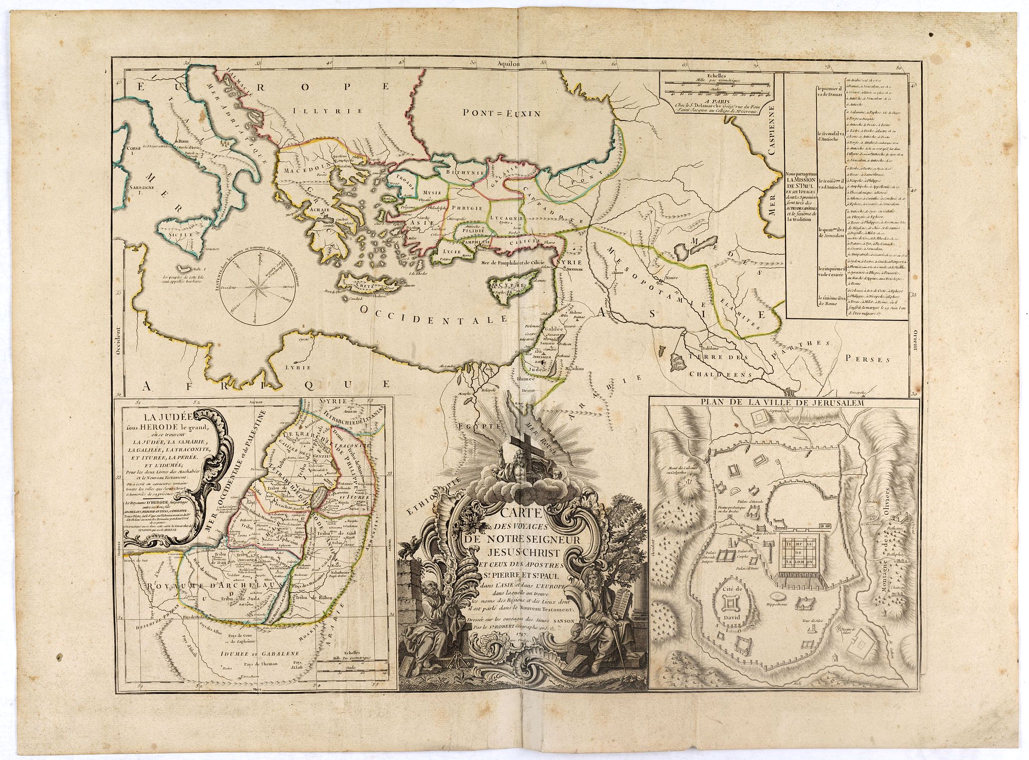 VAUGONDY, R. de, Carte des voyages de Notre seigneur Jesus Christ. . ., antique map, old maps