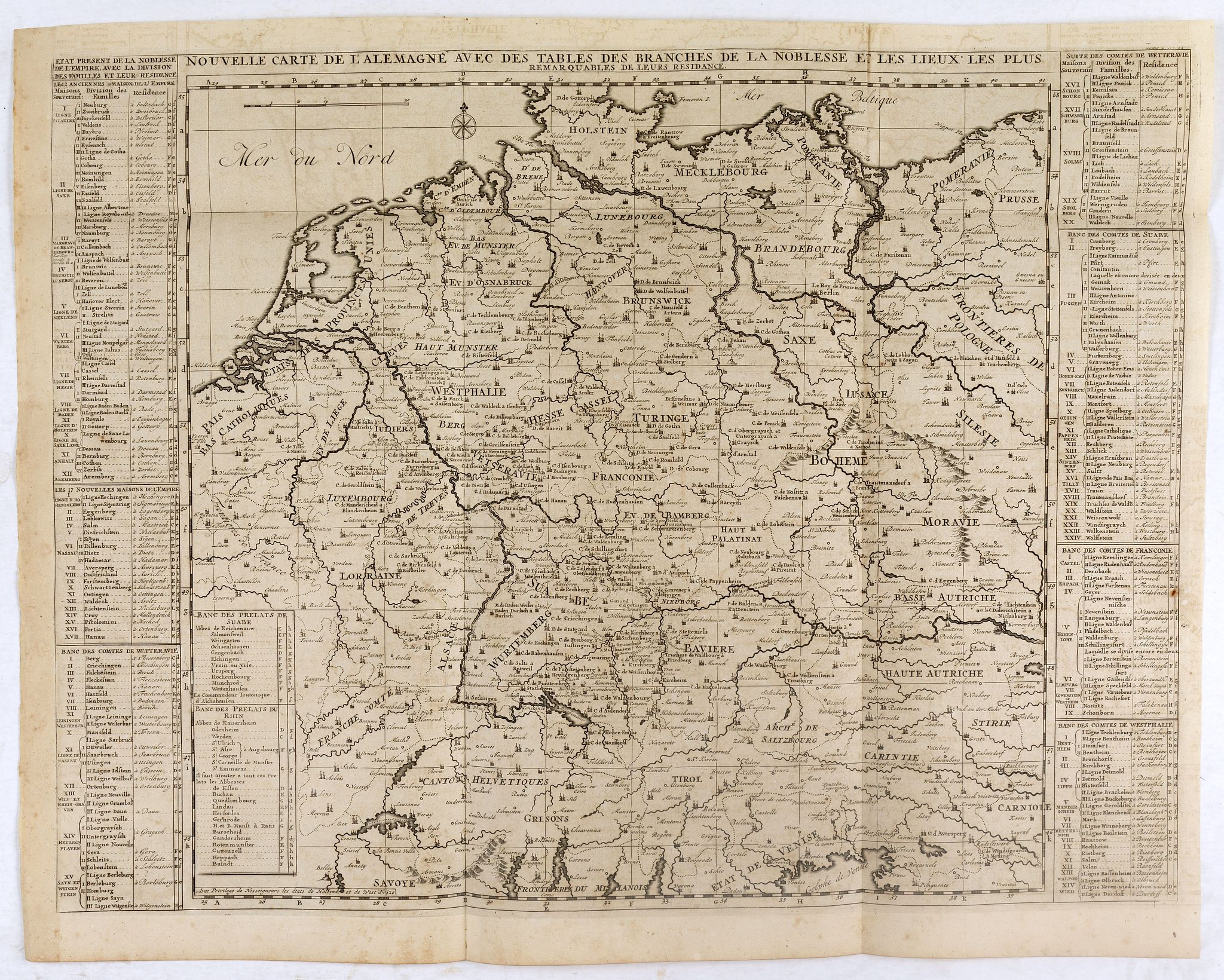 CHATELAIN, H., Nouvelle Carte de l'Alemagne avec des tables des branches de la noblesse..., antique map, old maps