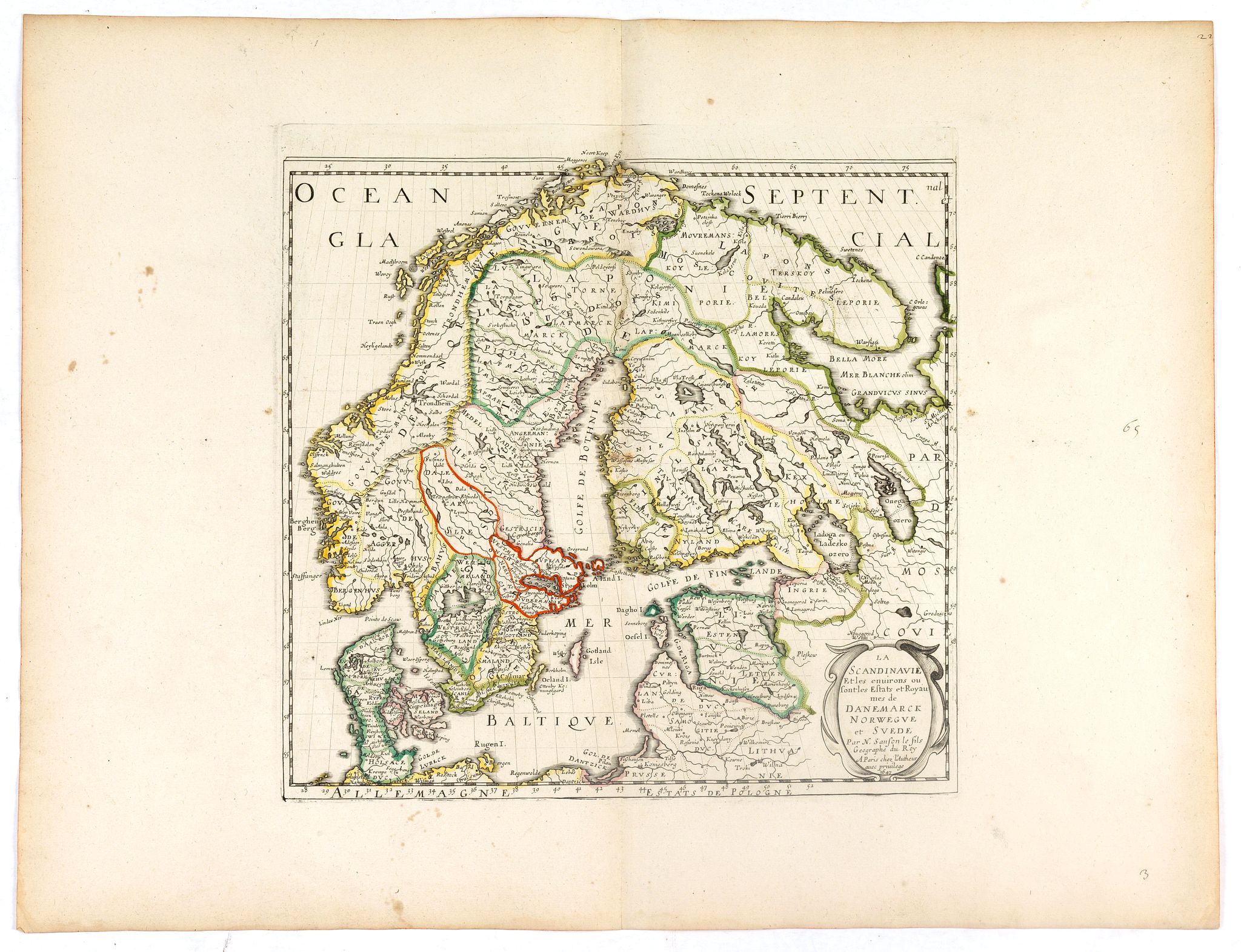 SANSON, N. / MARIETTE, P., La Scandinavie et les environs ou sont les royaumes de Suede, de Danemarck et de Norwege, divisés en leurs principales provinces par le Sr. Sanson., antique map, old maps