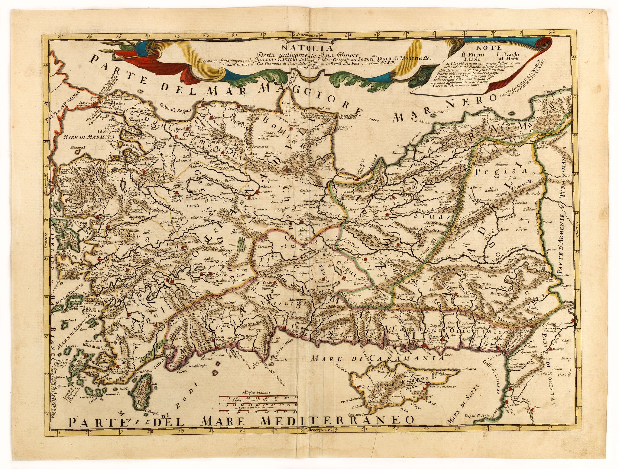 DE ROSSI, G., Natolia detta anticamente Asia minore…, antique map, old maps
