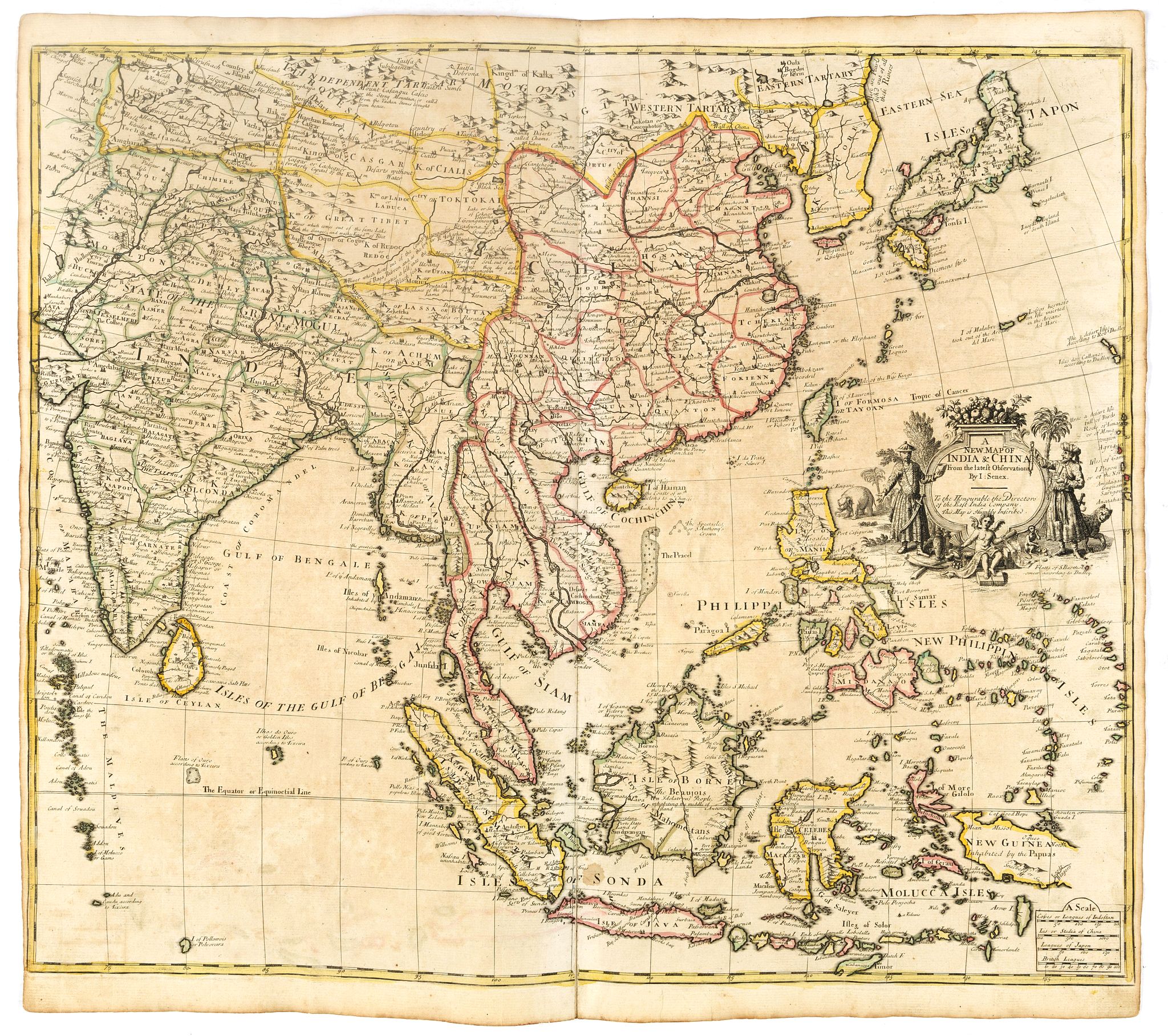 SENEX, J., A New Map of India & China From the latest Observations. . ., antique map, old maps