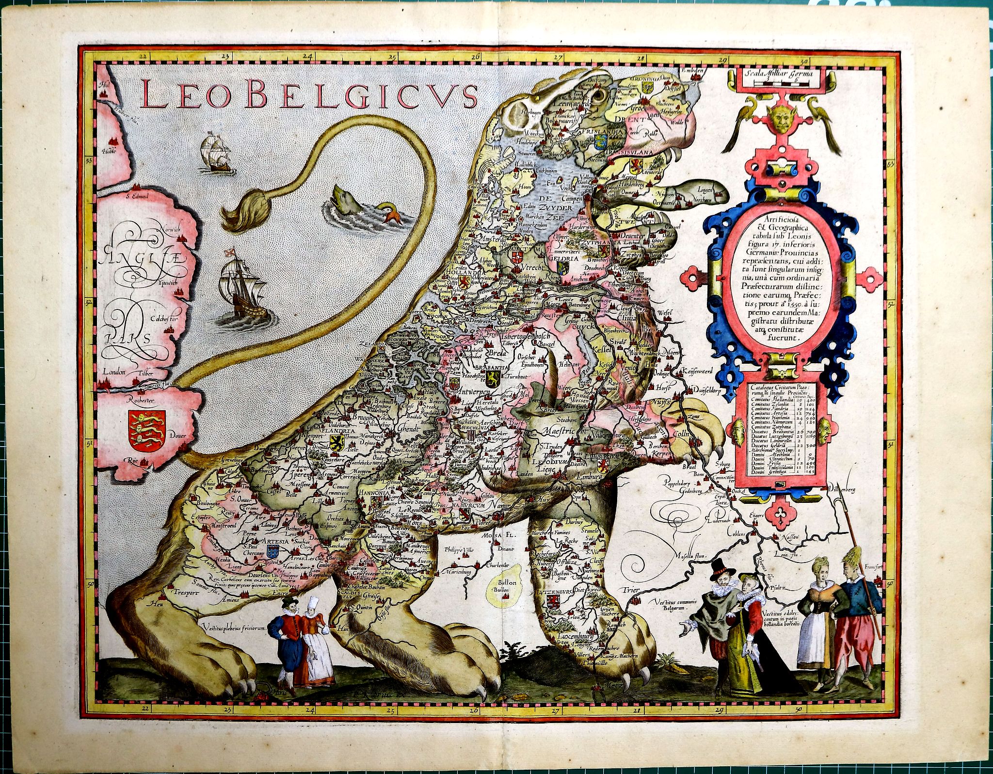 KAERIUS, P., Leo Belgicus., antique map, old maps